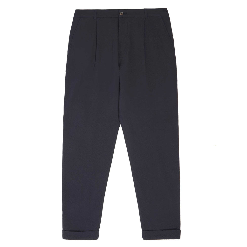 Universal Works Seersucker Pleated Cotton Pants - Navy