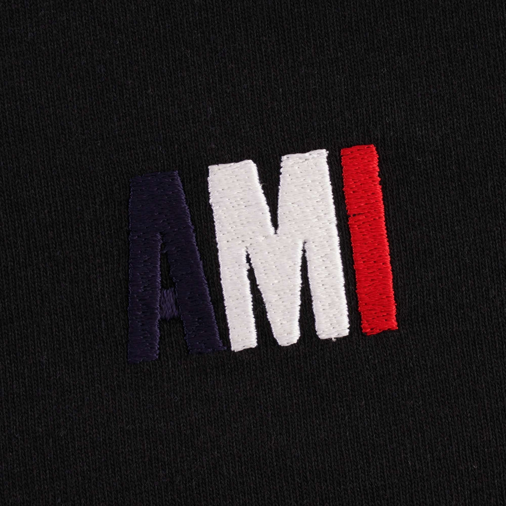 AMI Logo Embroidered Cotton T-shirt - Black