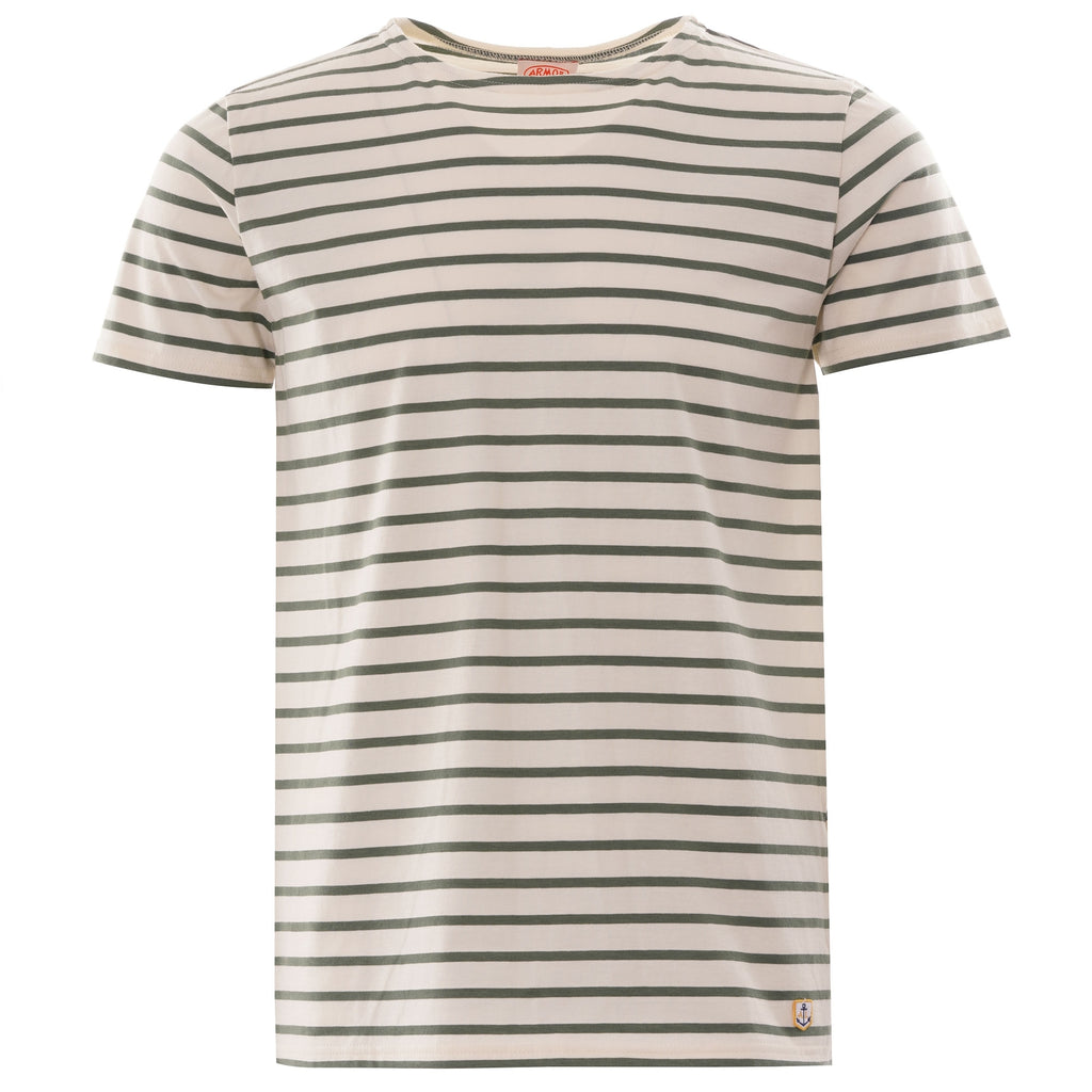 Classic cream and black striped t-shirt for everyday wear.