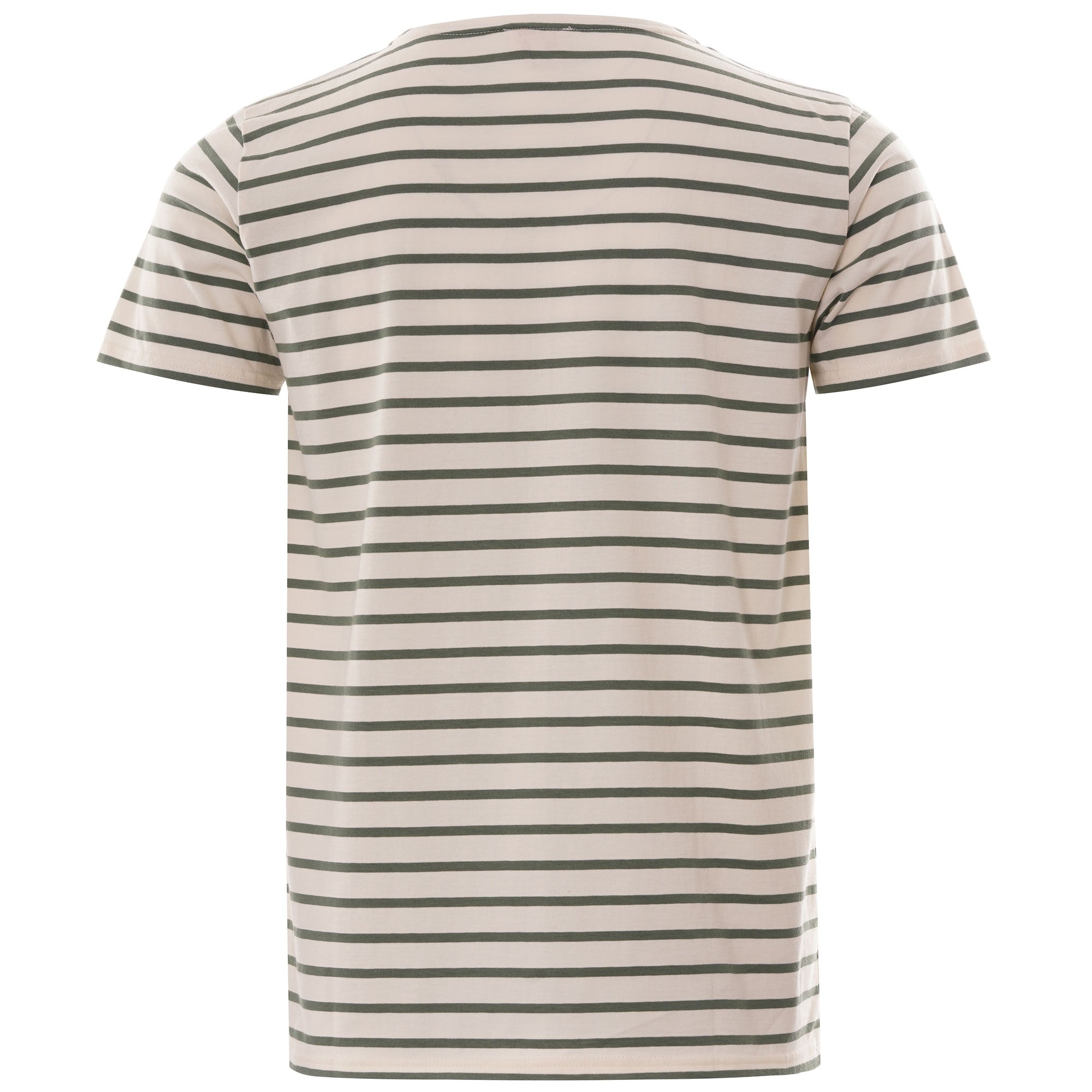 Rear view of the striped t-shirt, highlighting the pattern.