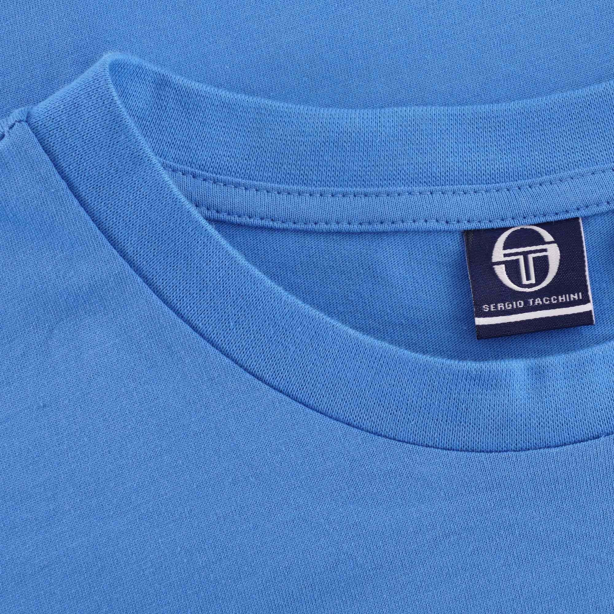 Neckline of the Sergio Tacchini New Young Line t-shirt in blue.