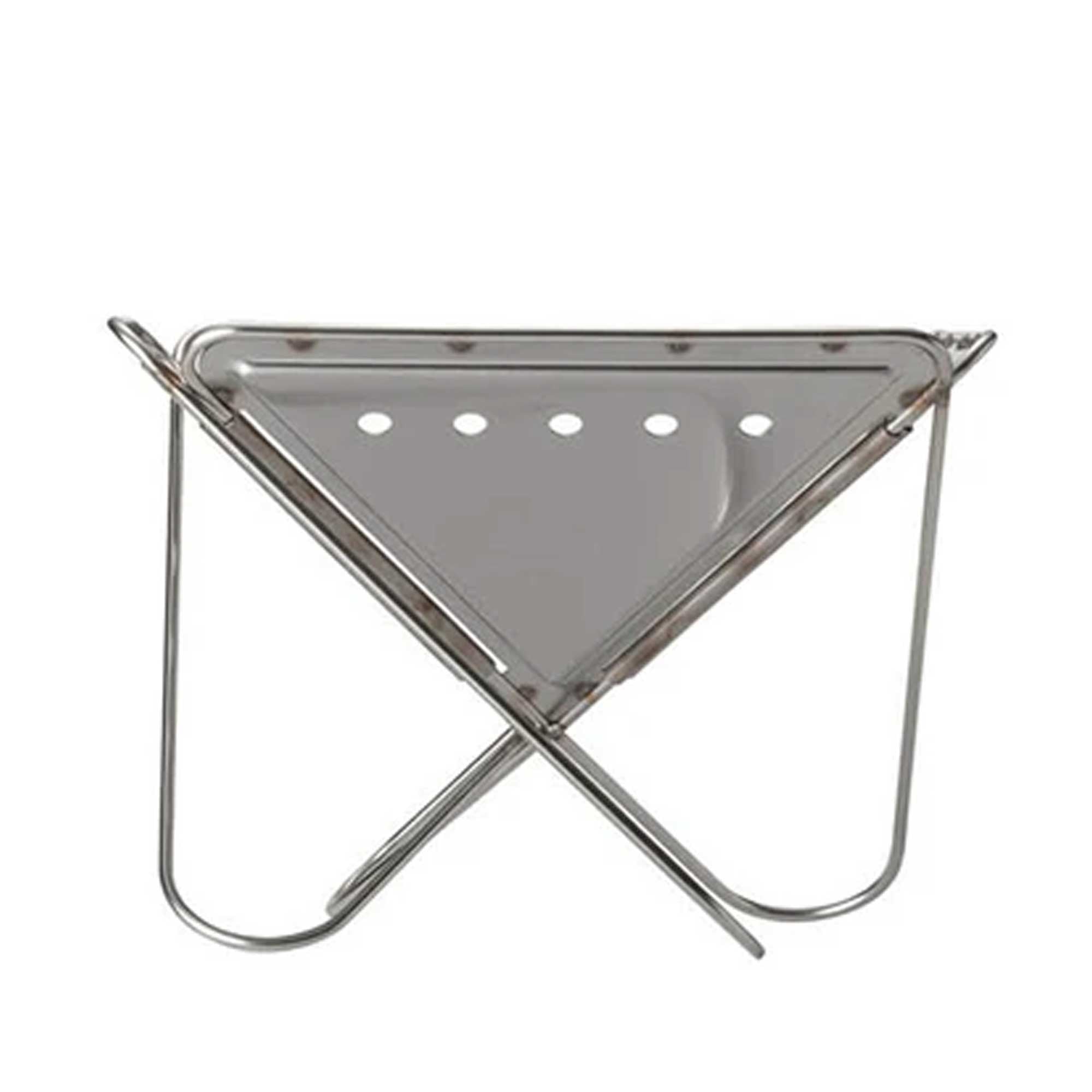 A two-sided stainless steel fire pit with a removable grill, against a white background.