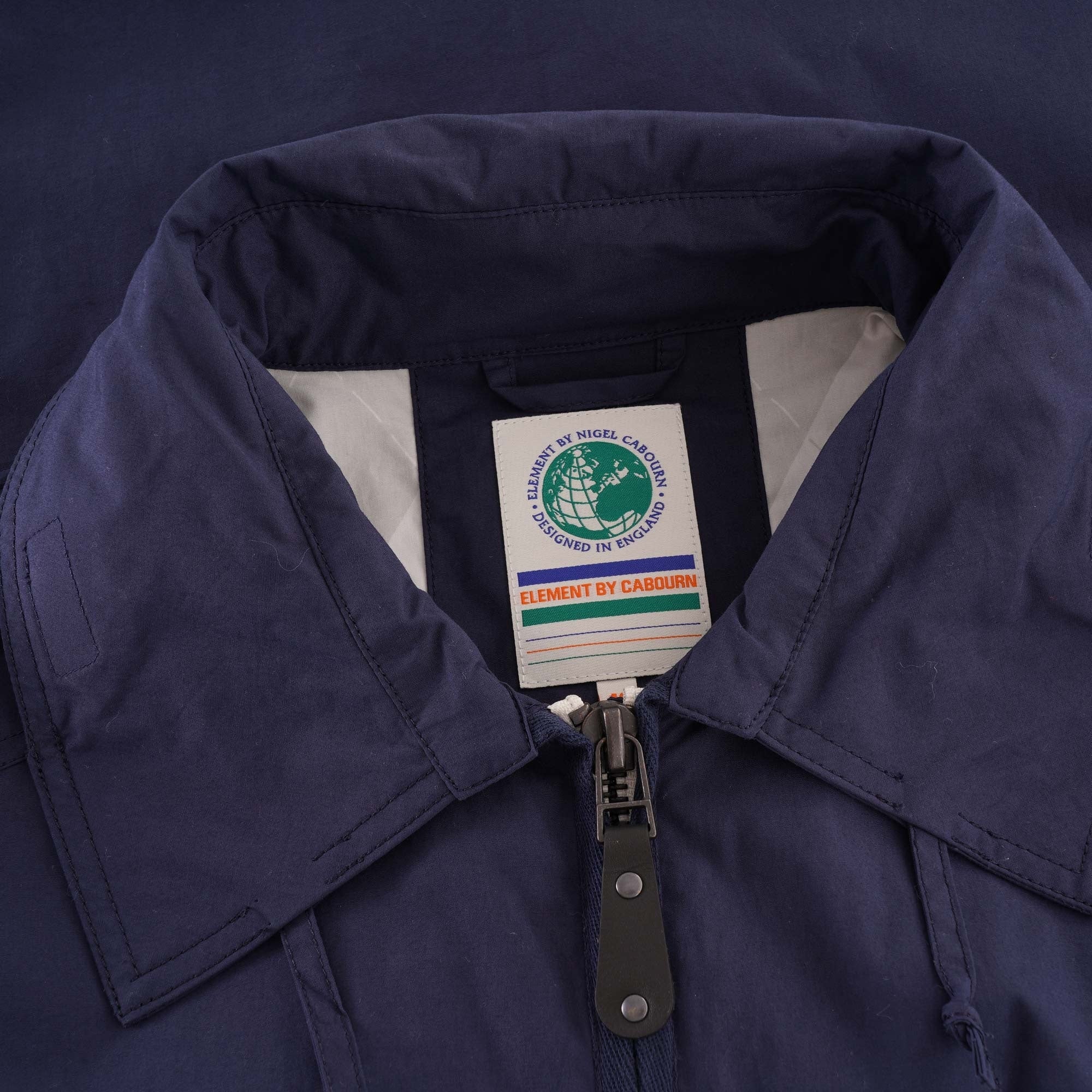 Collar and branded label of the Nigel Cabourn x Element Alder Jacket.