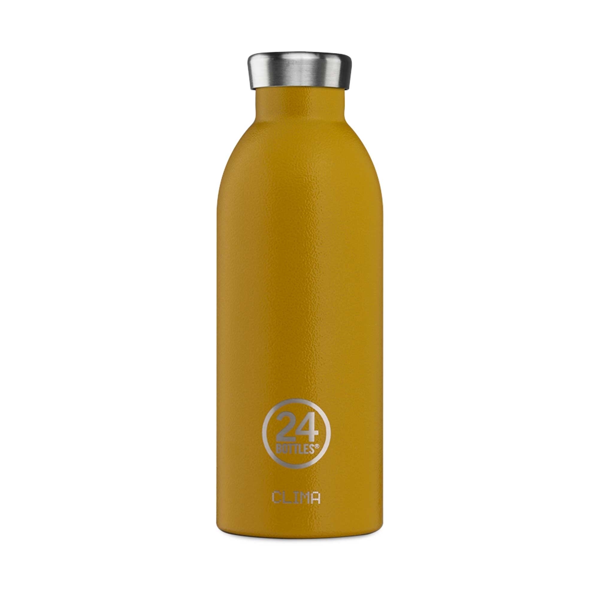 Mustard yellow 24Bottles Urban Bottle with a metallic silver cap.
