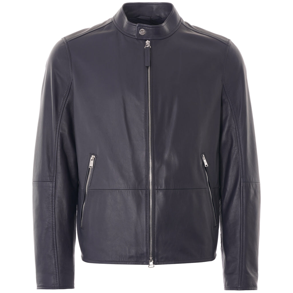 Boss Leather Biker Jacket - Dark Blue