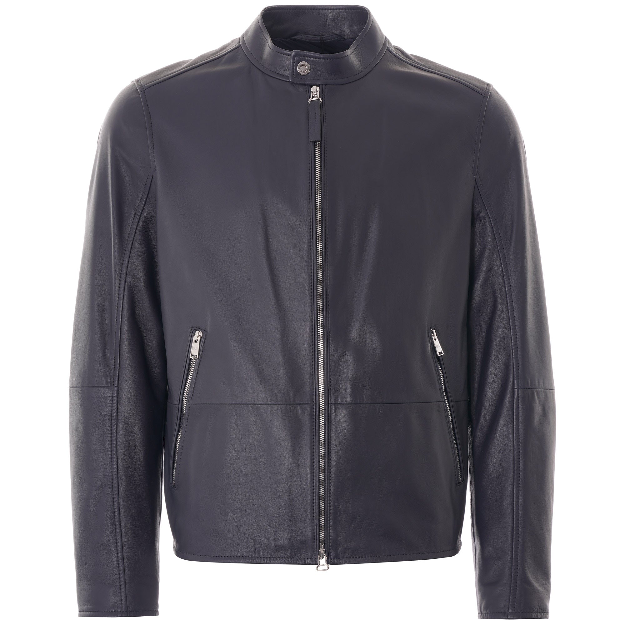 Boss Leather Biker Jacket - Dark Blue