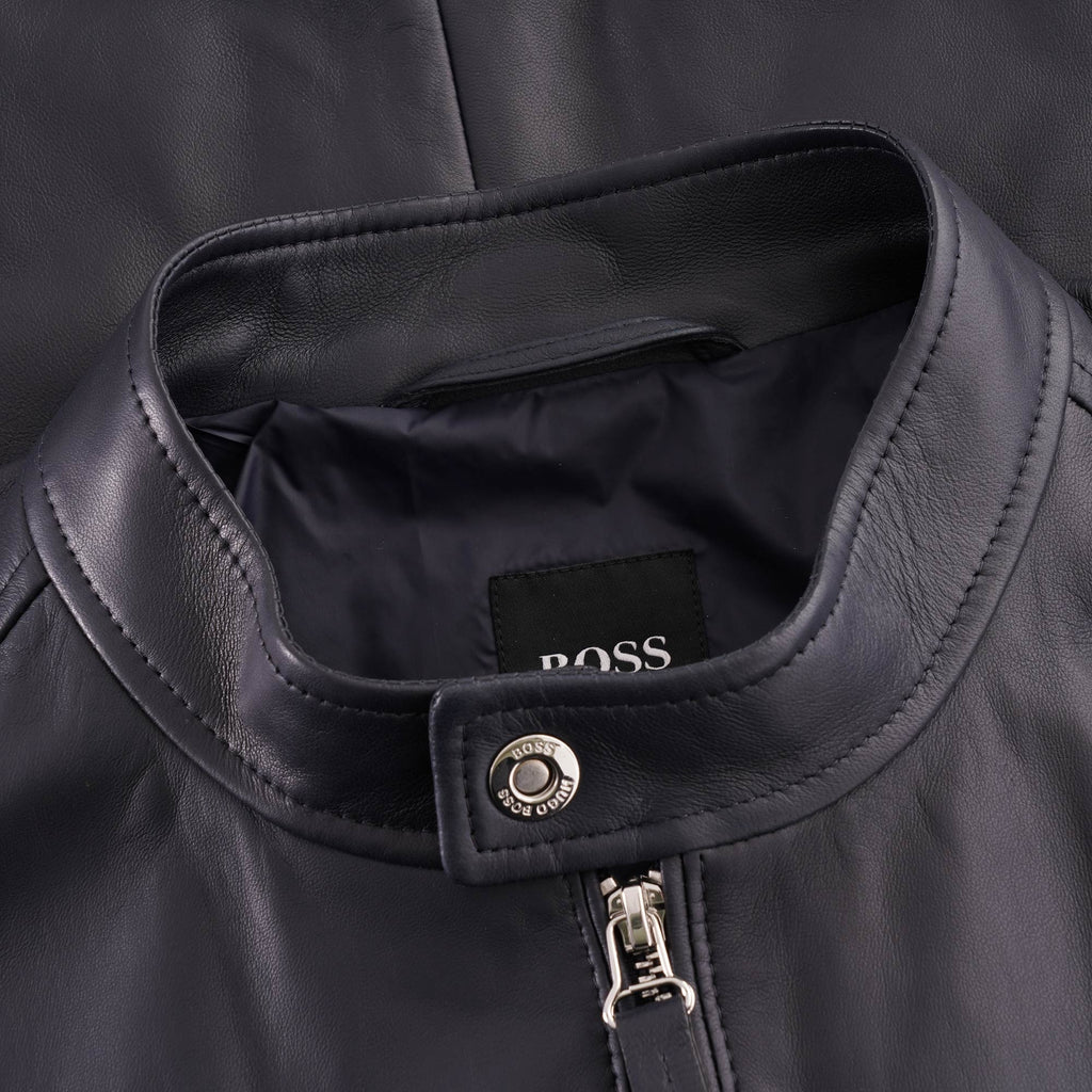 Boss Leather Biker Jacket - Dark Blue