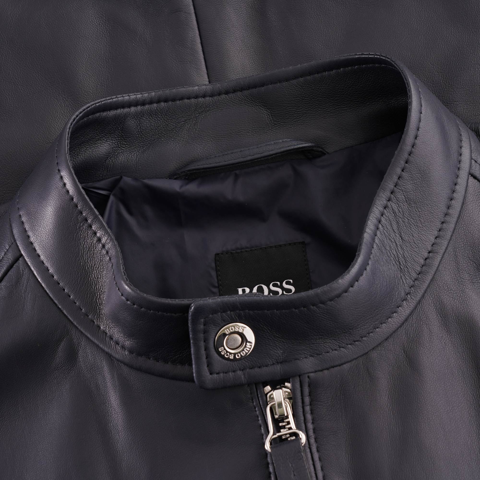 Boss Leather Biker Jacket - Dark Blue