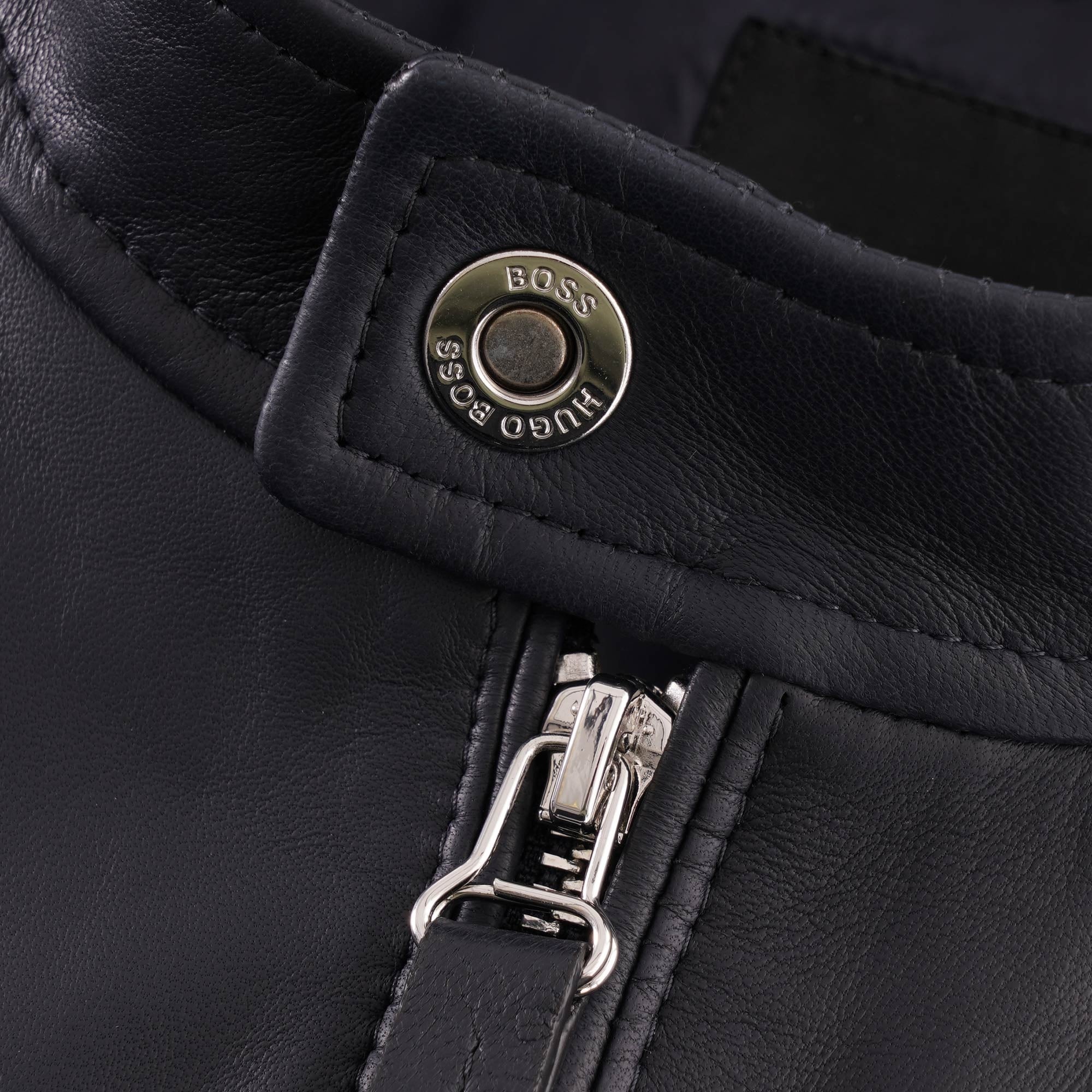 Boss Leather Biker Jacket - Dark Blue