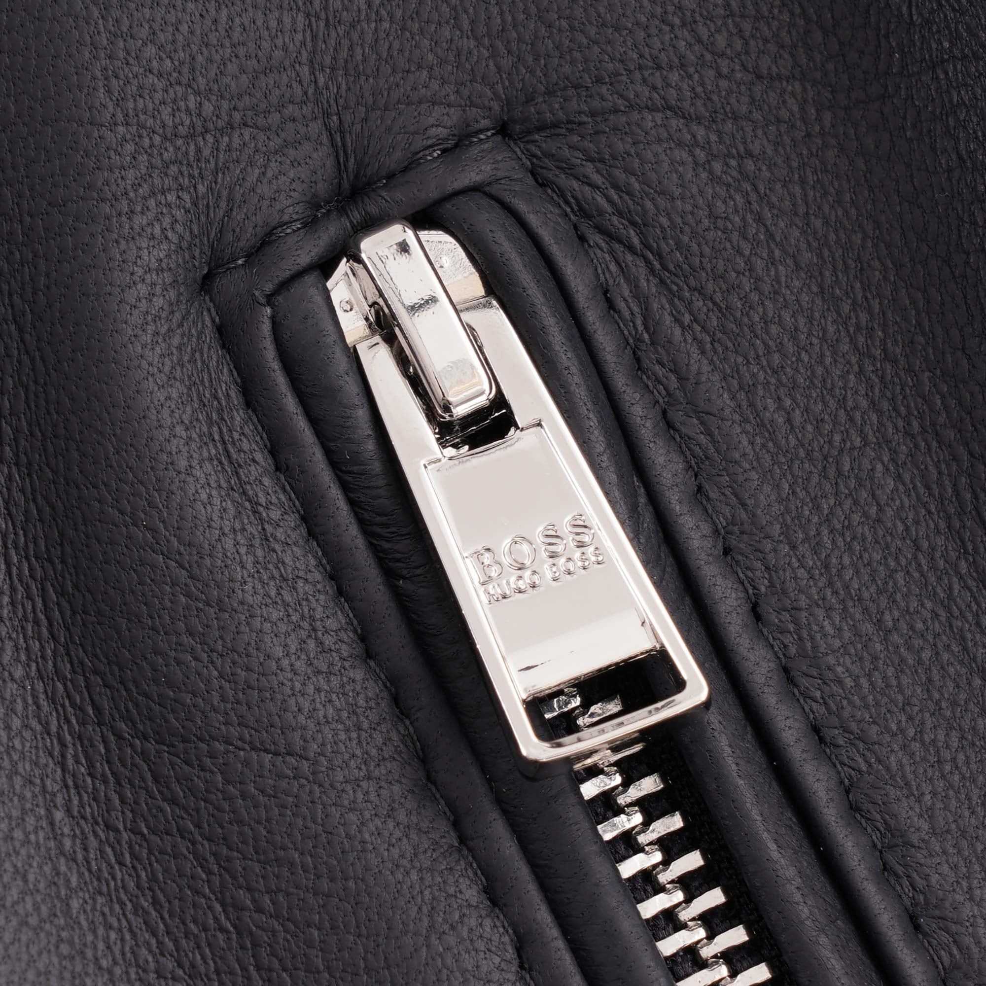 Boss Leather Biker Jacket - Dark Blue