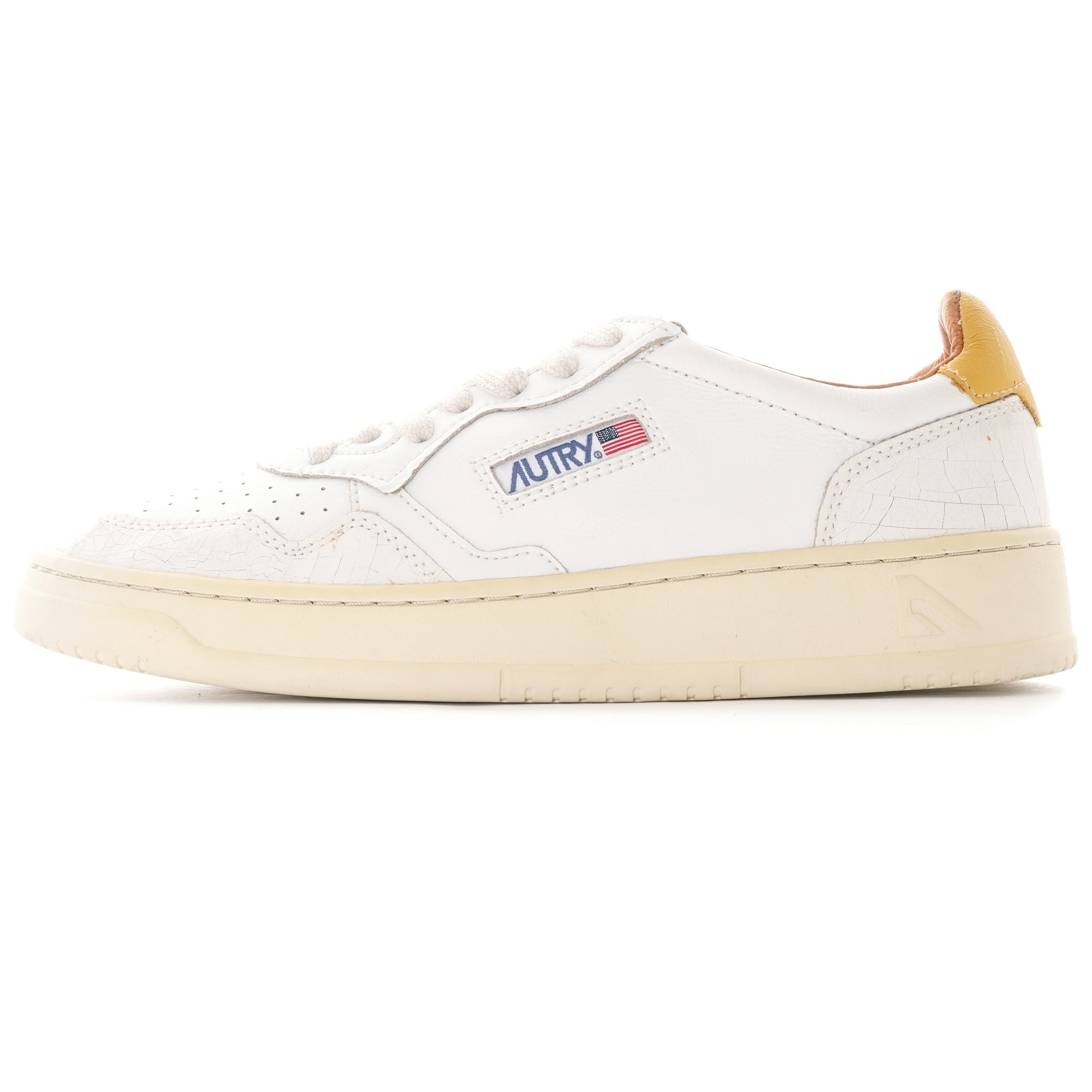 Autry Medalist Leather/Cracked Leather - White/Yellow