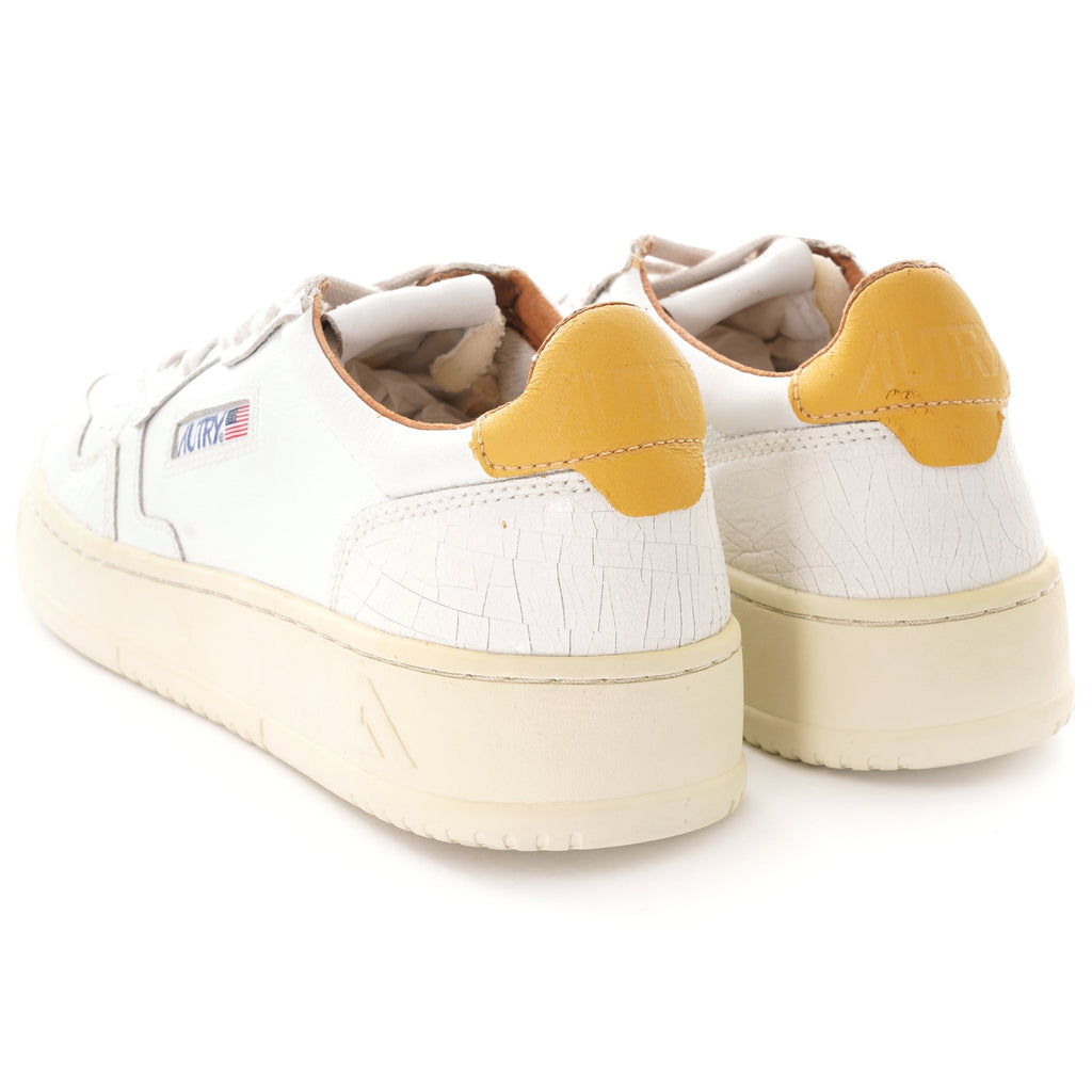 Autry Medalist Leather/Cracked Leather - White/Yellow