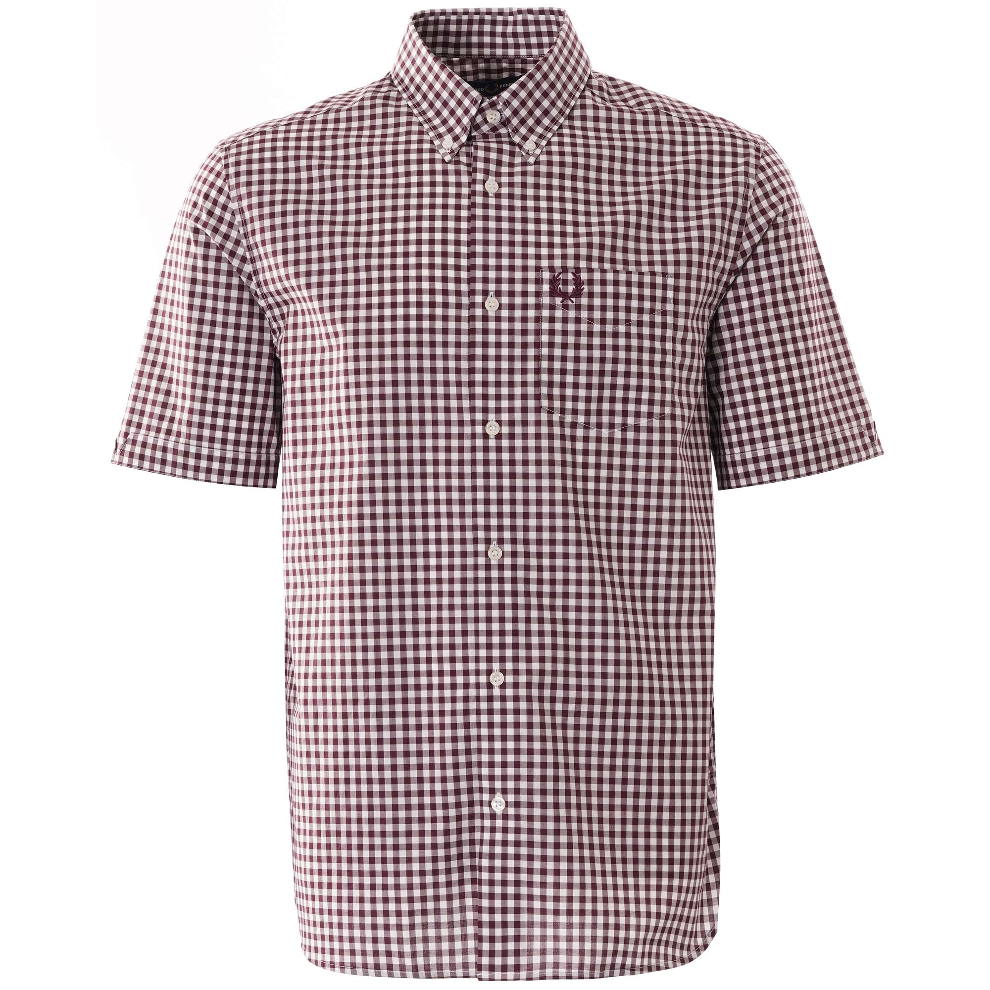 Fred Perry Short Sleeve Gingham Shirt - Mahogany