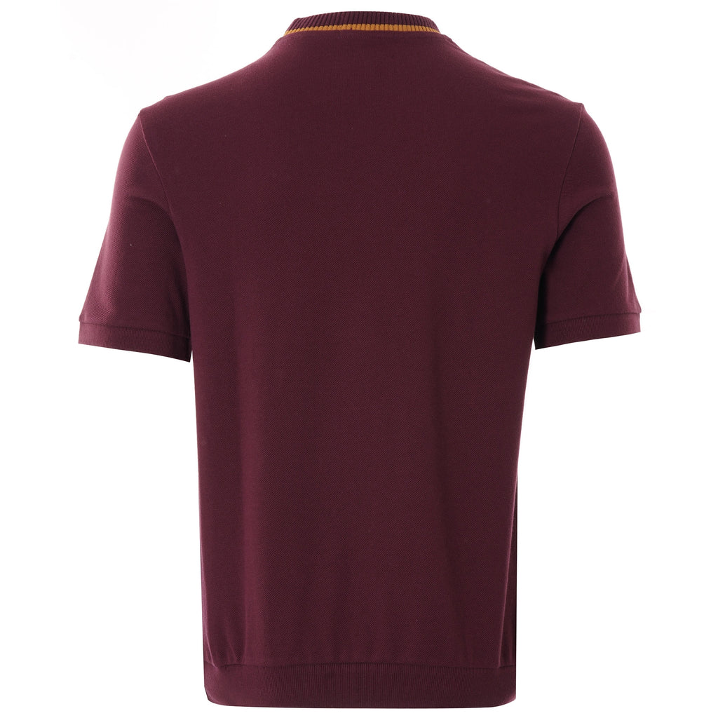 Rear view of the Fred Perry Reissues crew neck t-shirt in mahogany with gold trim.