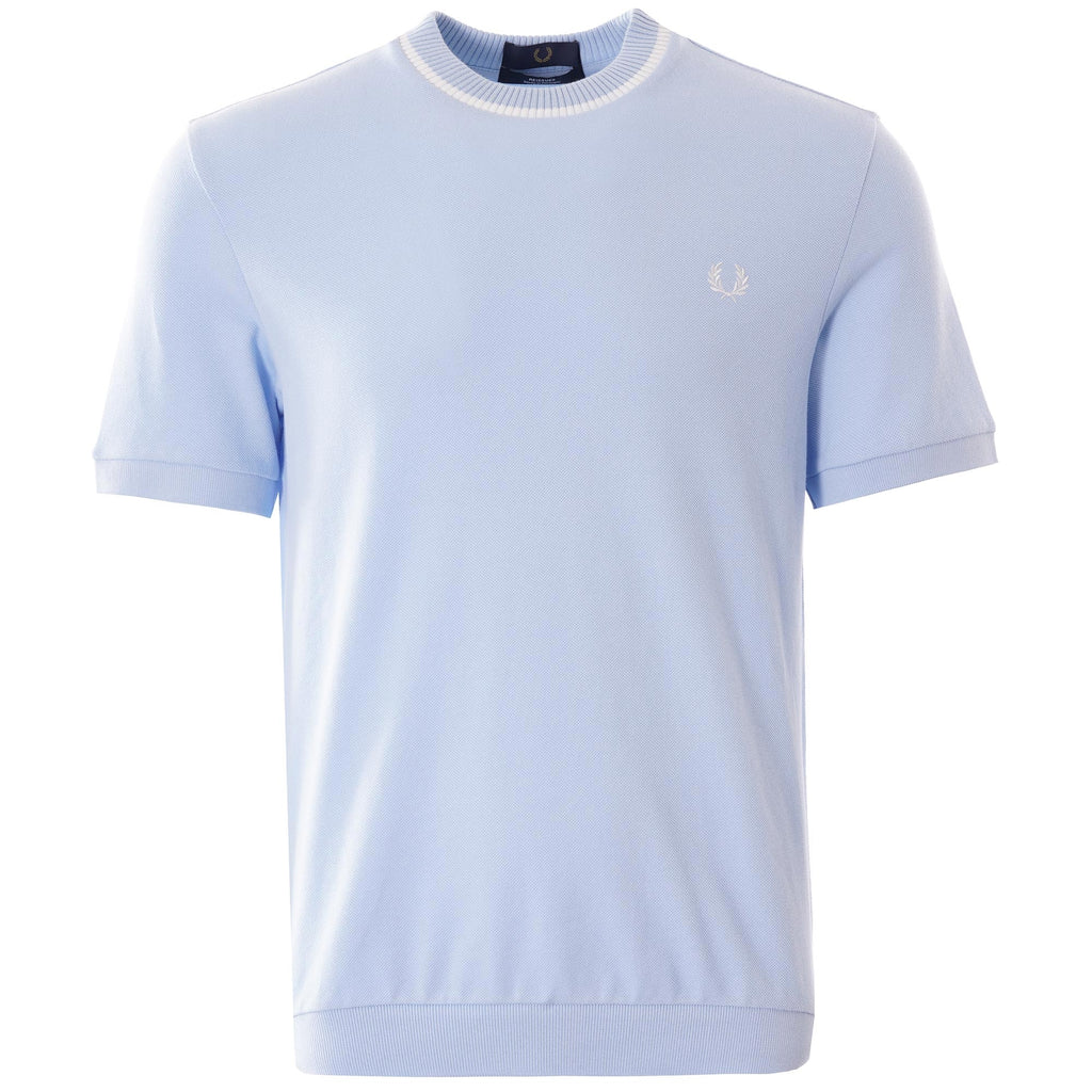 Front view of the Fred Perry Reissues crew neck t-shirt in light blue.