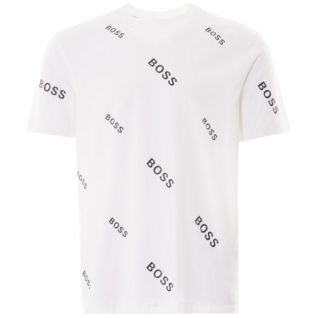 Boss Cotton-Jersey T-Shirt All Over Logo Print - White