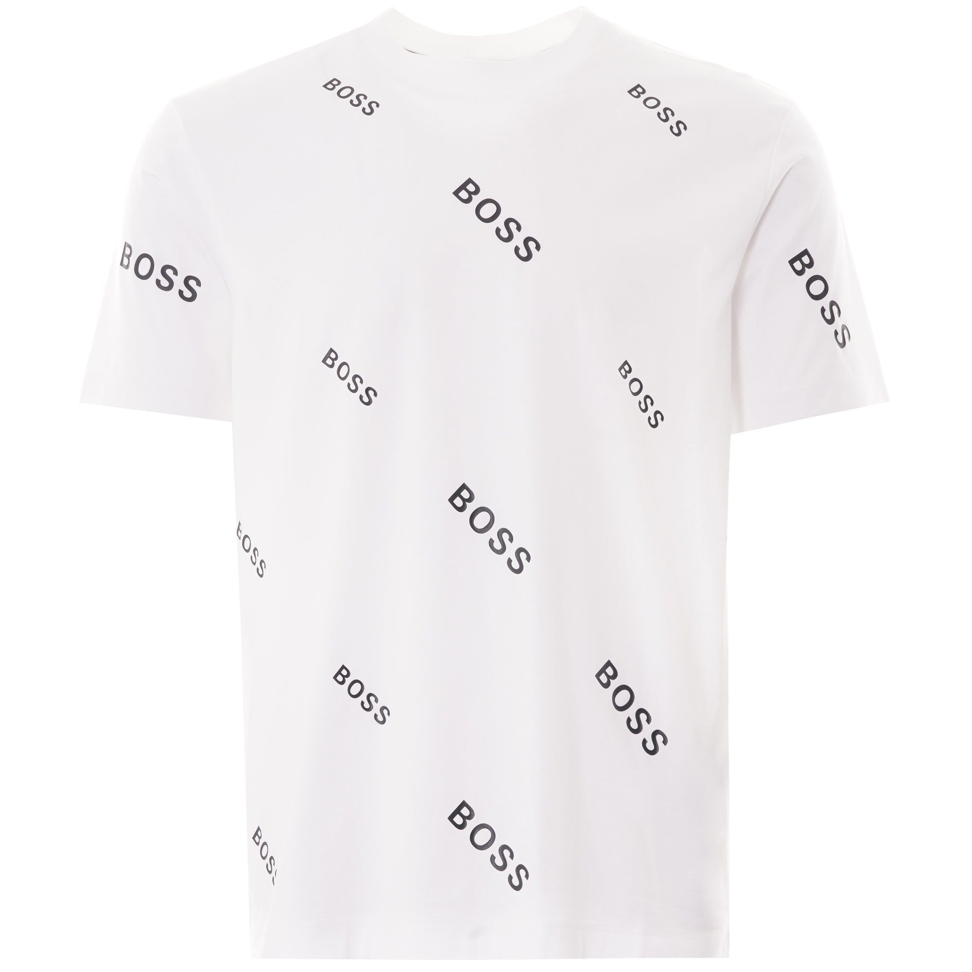 Boss Cotton-Jersey T-Shirt All Over Logo Print - White