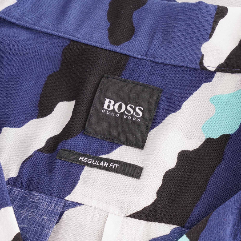 Boss Seasonal Print Camp Collar Shirt - Dark Blue