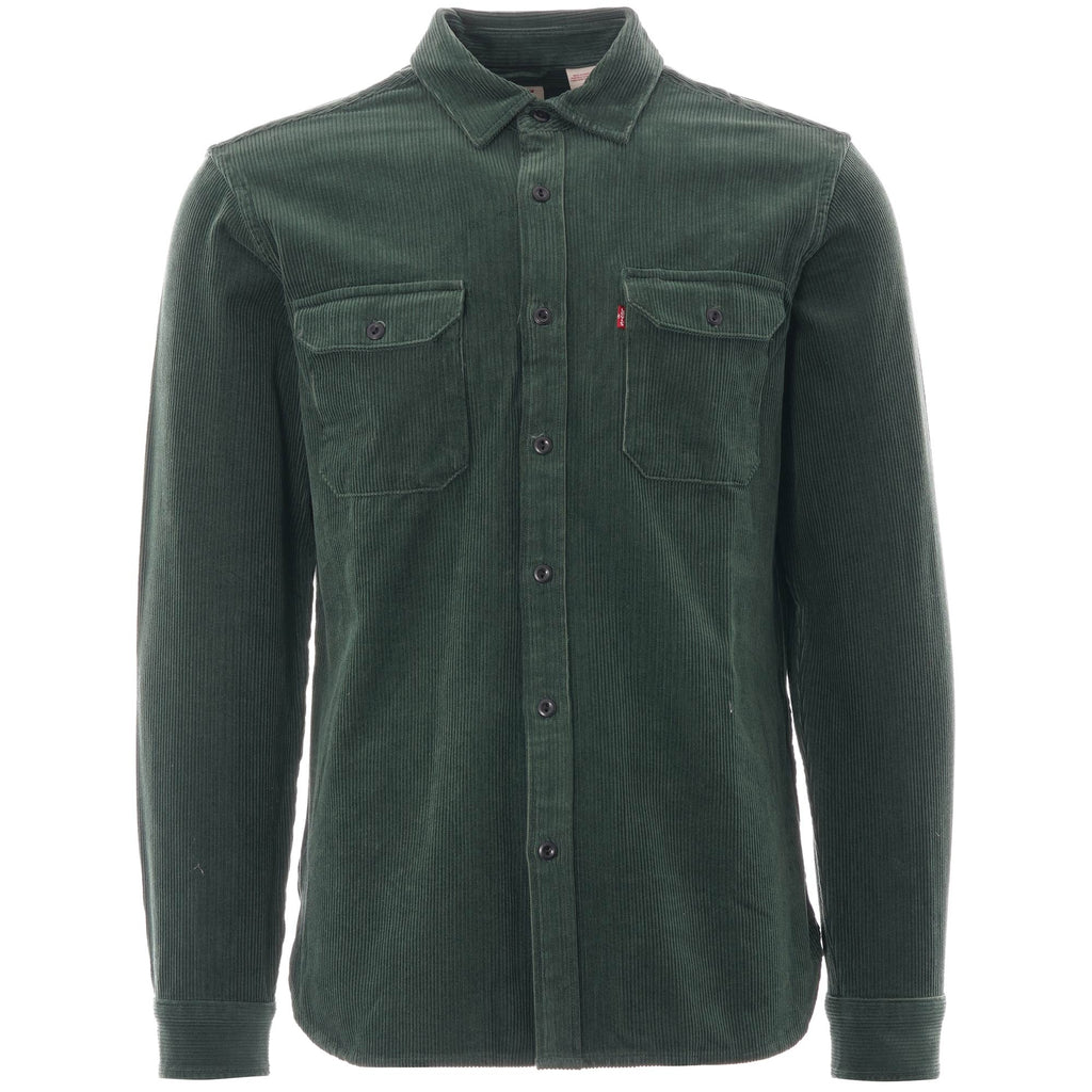 Full view of a men's green corduroy shirt by Levi's.