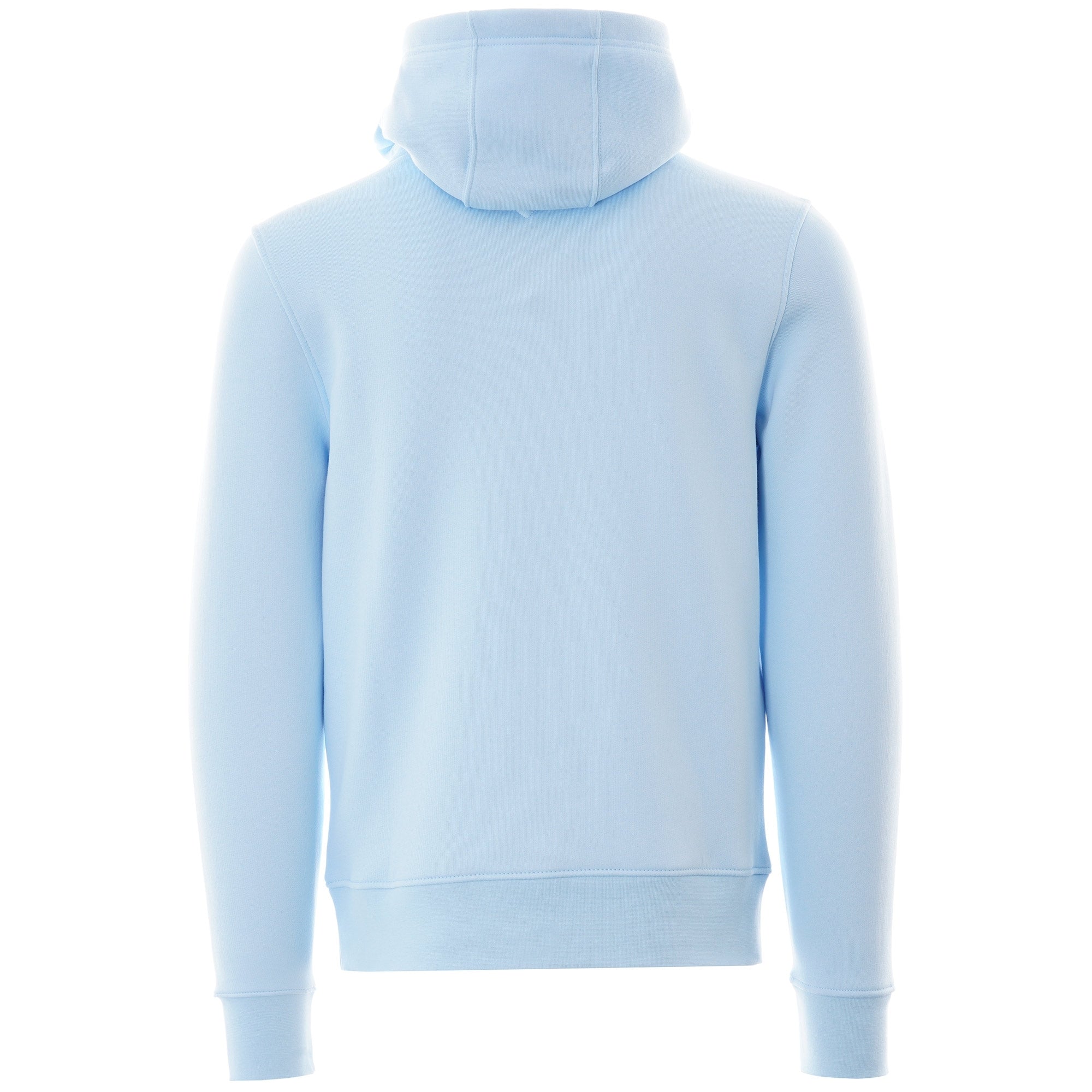 Rear view of the Tommy Hilfiger hoodie in light blue.