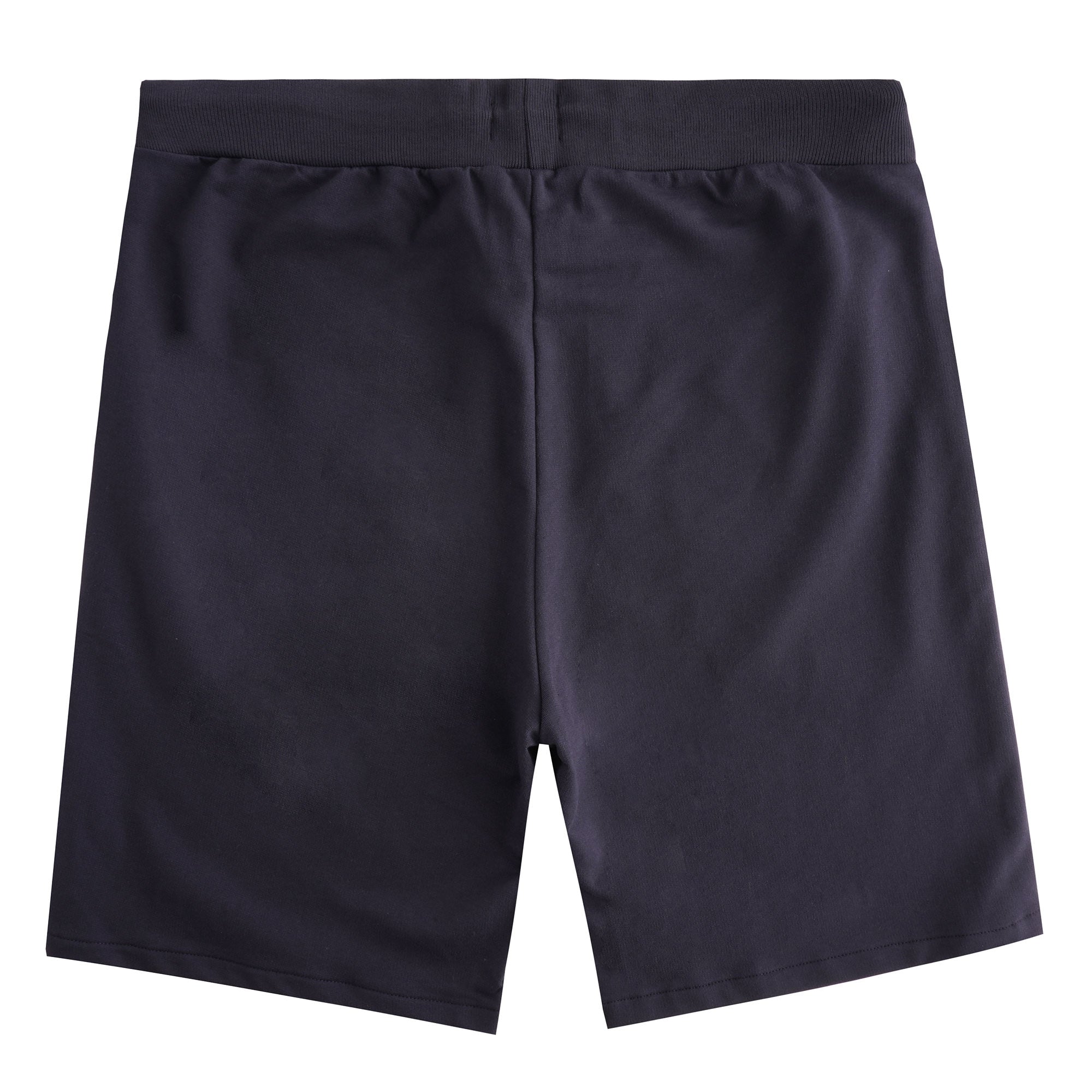 Back view of navy blue BOSS Hugo Boss tracksuit shorts with a plain design.