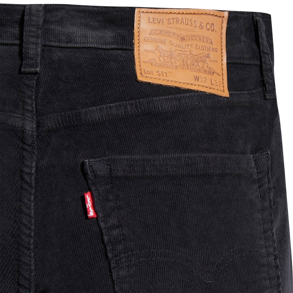 A close-up of the rear pocket of the Levi's 511 Slim Fit Cords in black.
