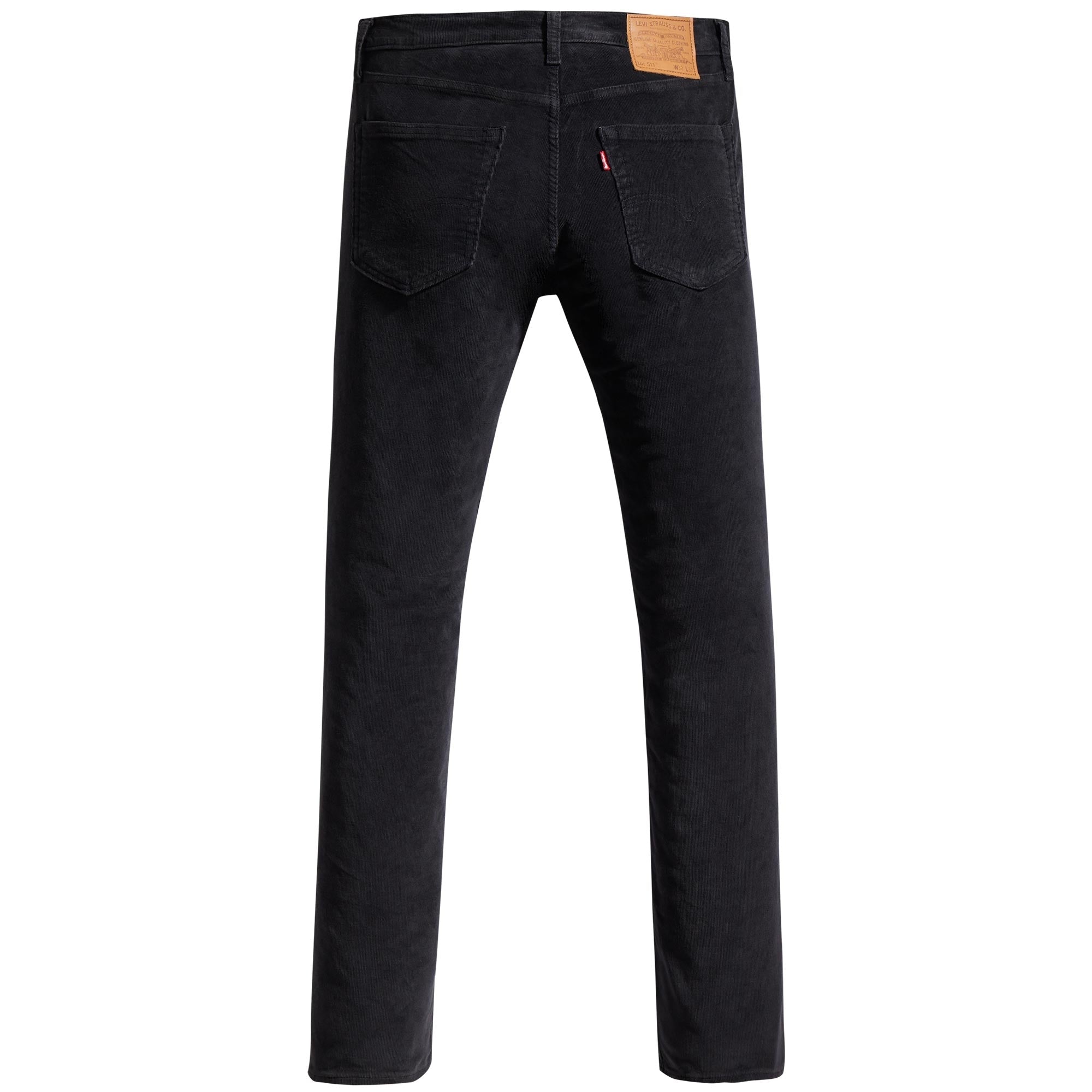 A full-length rear view of the Levi's 511 Slim Fit Cords in black.