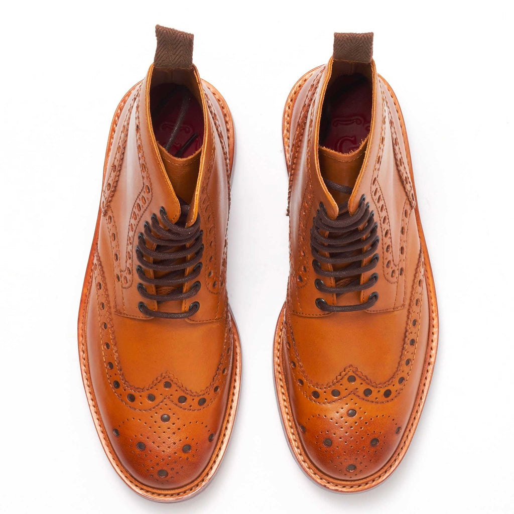 Fred Calf Brogue Boots - Tan