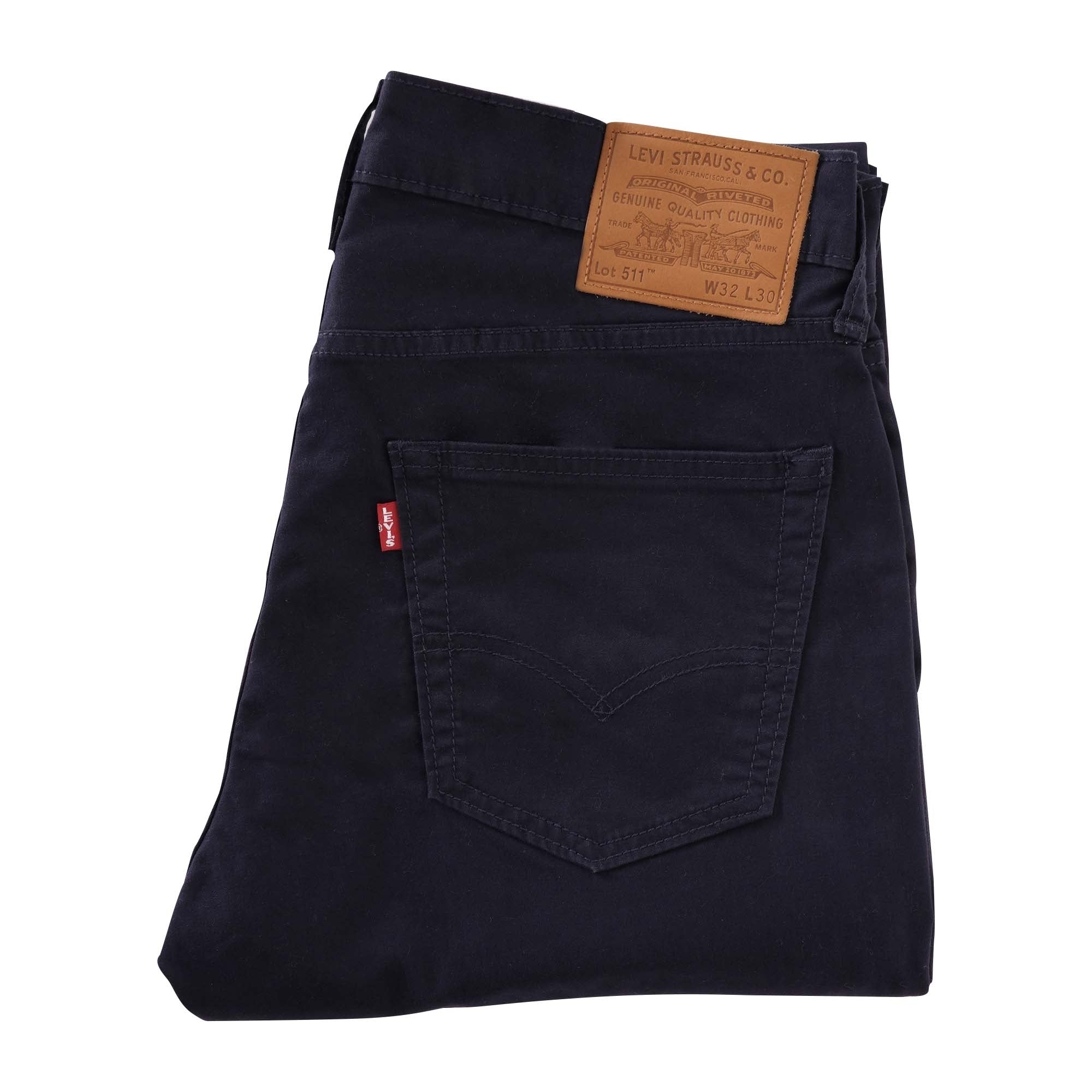 Rear view of navy Levi's 511 slim fit corduroy trousers.