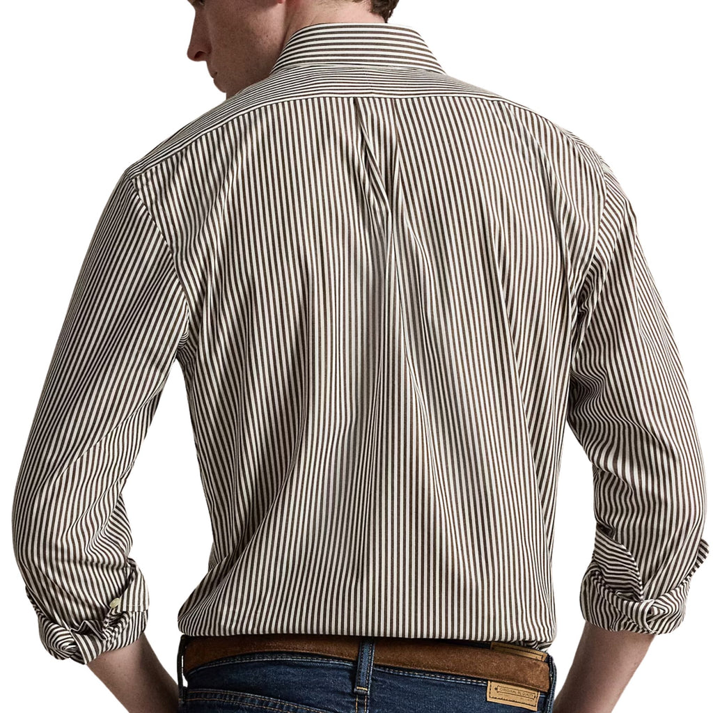 Polo Ralph Lauren Custom Fit Striped Stretch Poplin Shirt - Nutmeg Brown/White