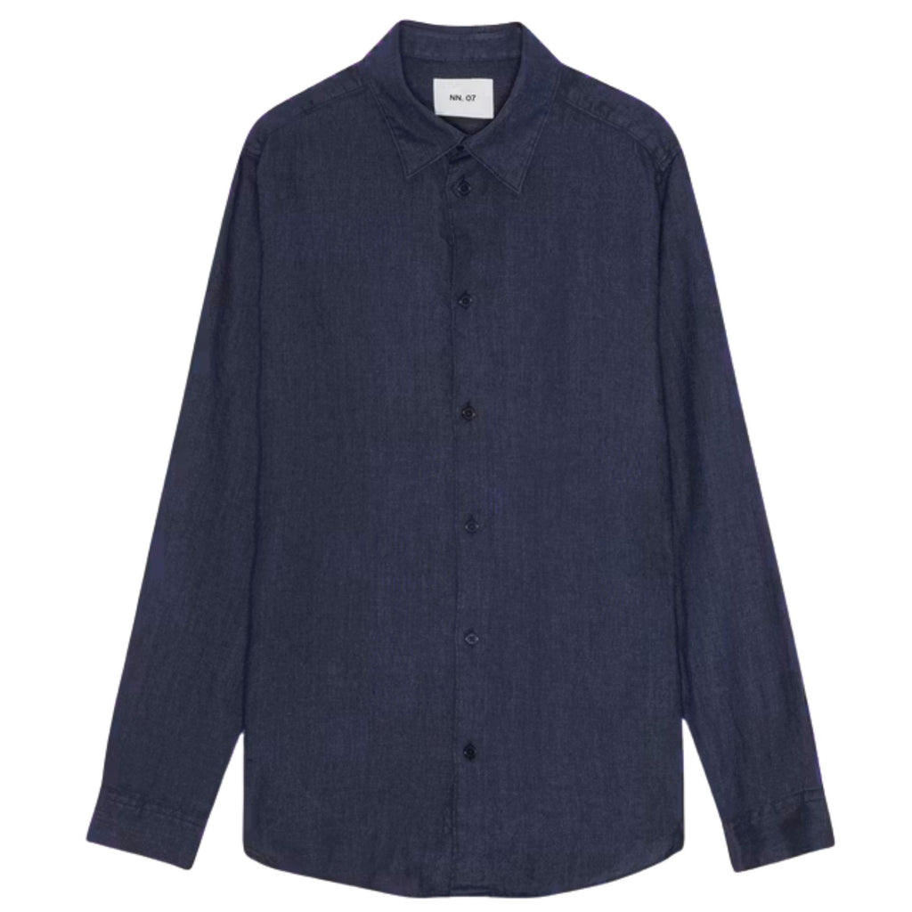 Enzo Classic Collar Linen Shirt - Navy Blue