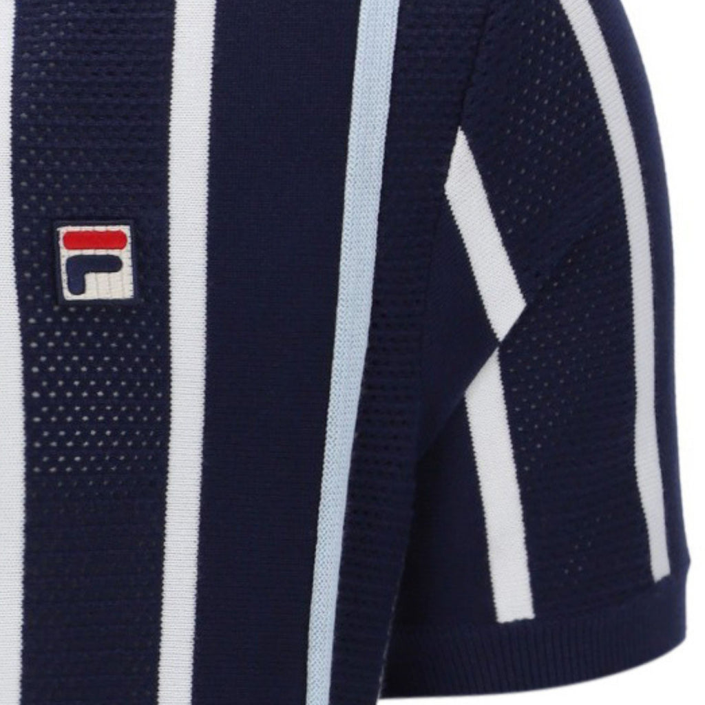 Fila Vintage Giorgio Crochet Patchwork Knitted Polo Shirt - Fila Navy