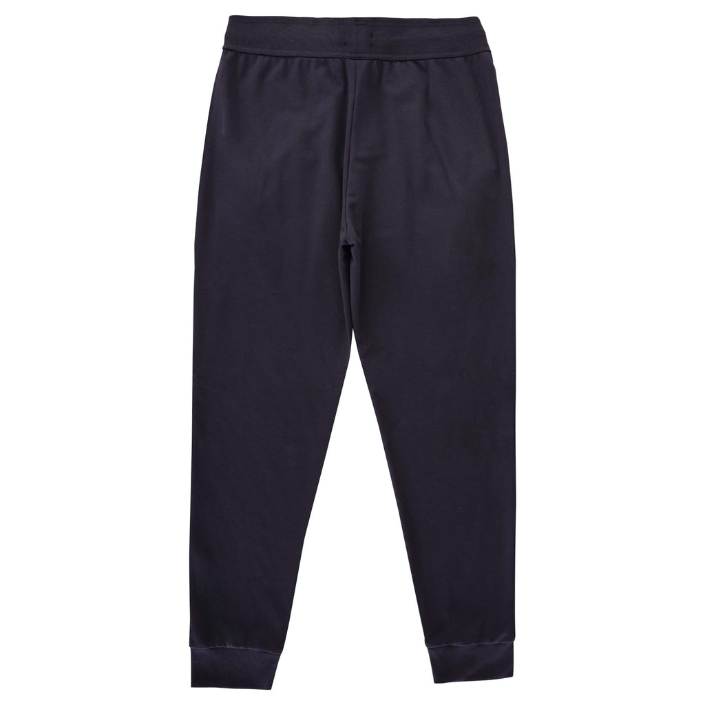 A full-length view of the back of the BOSS tracksuit bottoms.