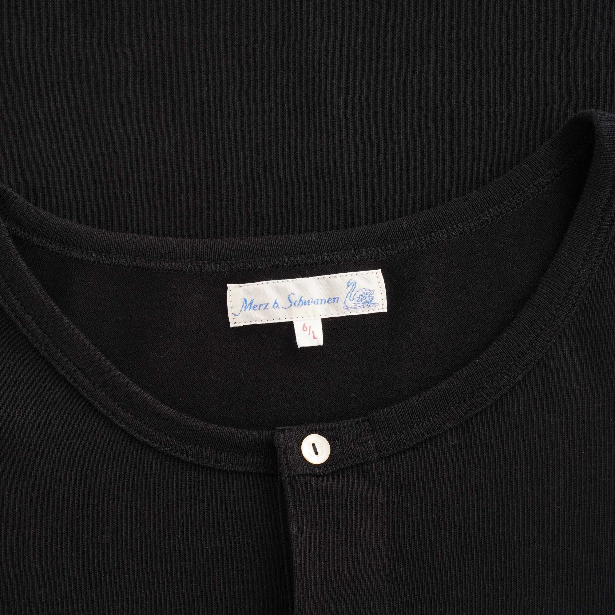 Button Facing Deep Henley Long Sleeve T-Shirt - Black