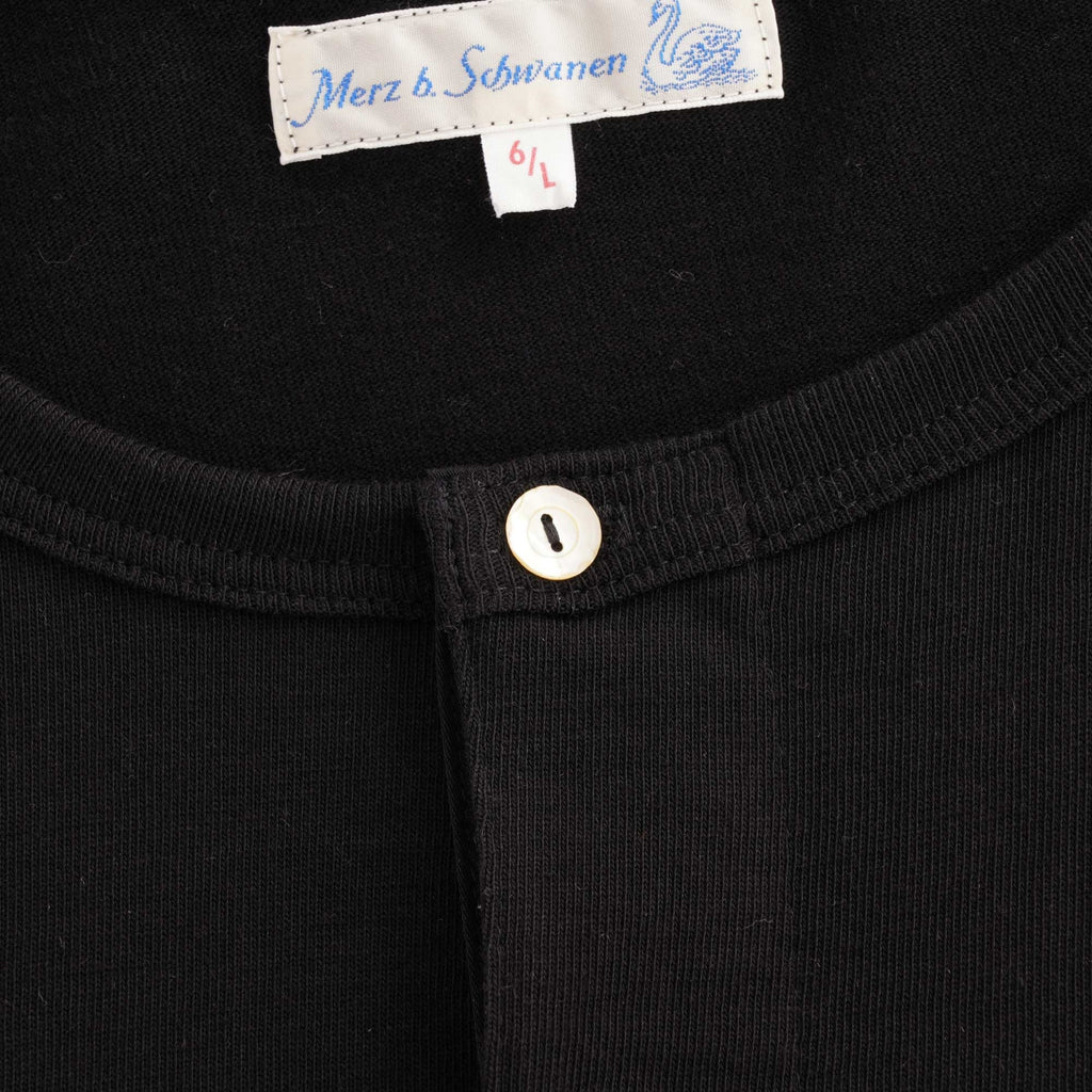 Button Facing Deep Henley Long Sleeve T-Shirt - Black