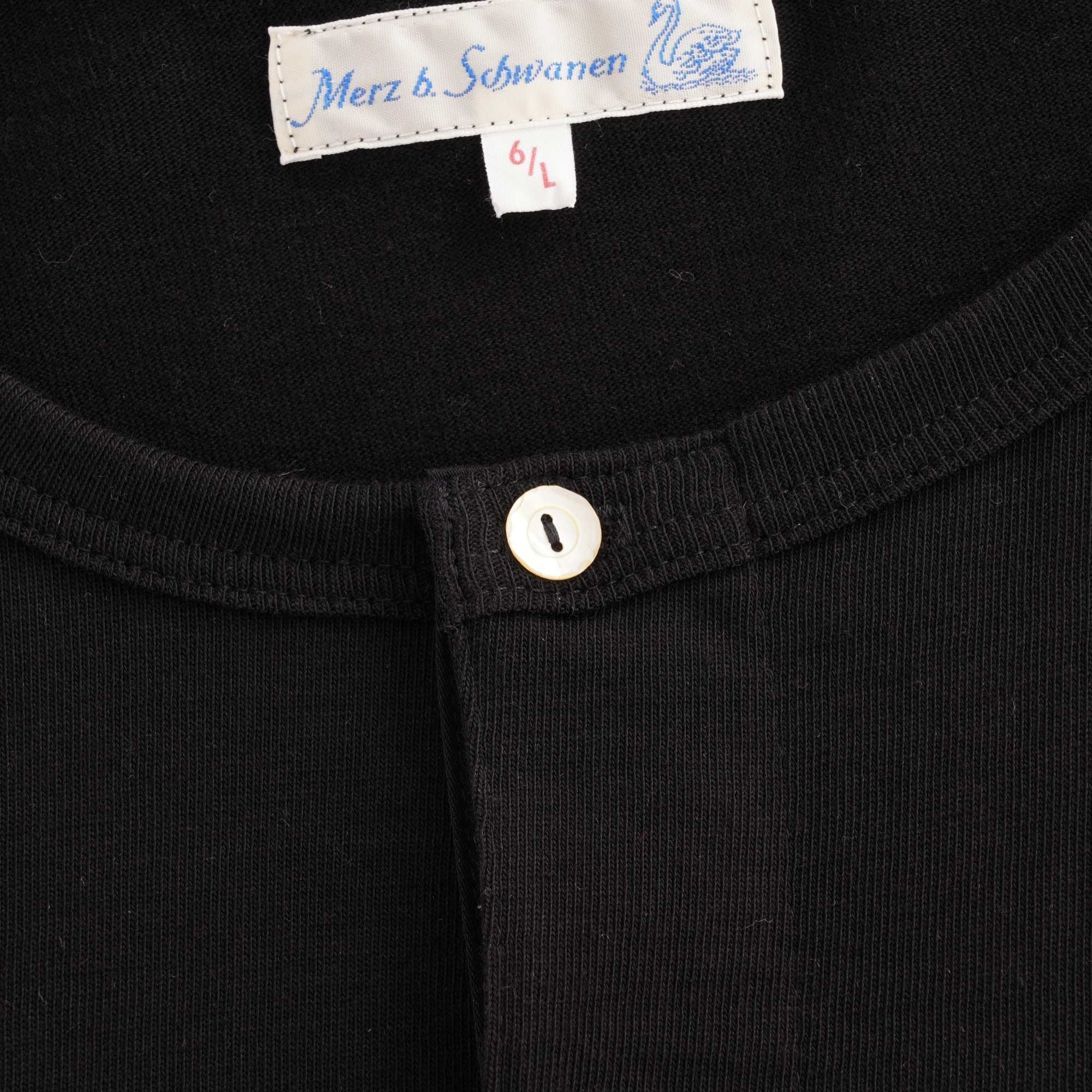 Button Facing Deep Henley Long Sleeve T-Shirt - Black