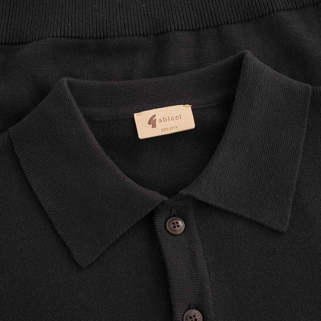 Francesco L/S Knit Polo Shirt - Black