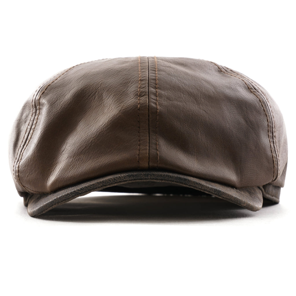 Stetson Hats Hatteras Goatskin Leather Newsboy Cap - Brown