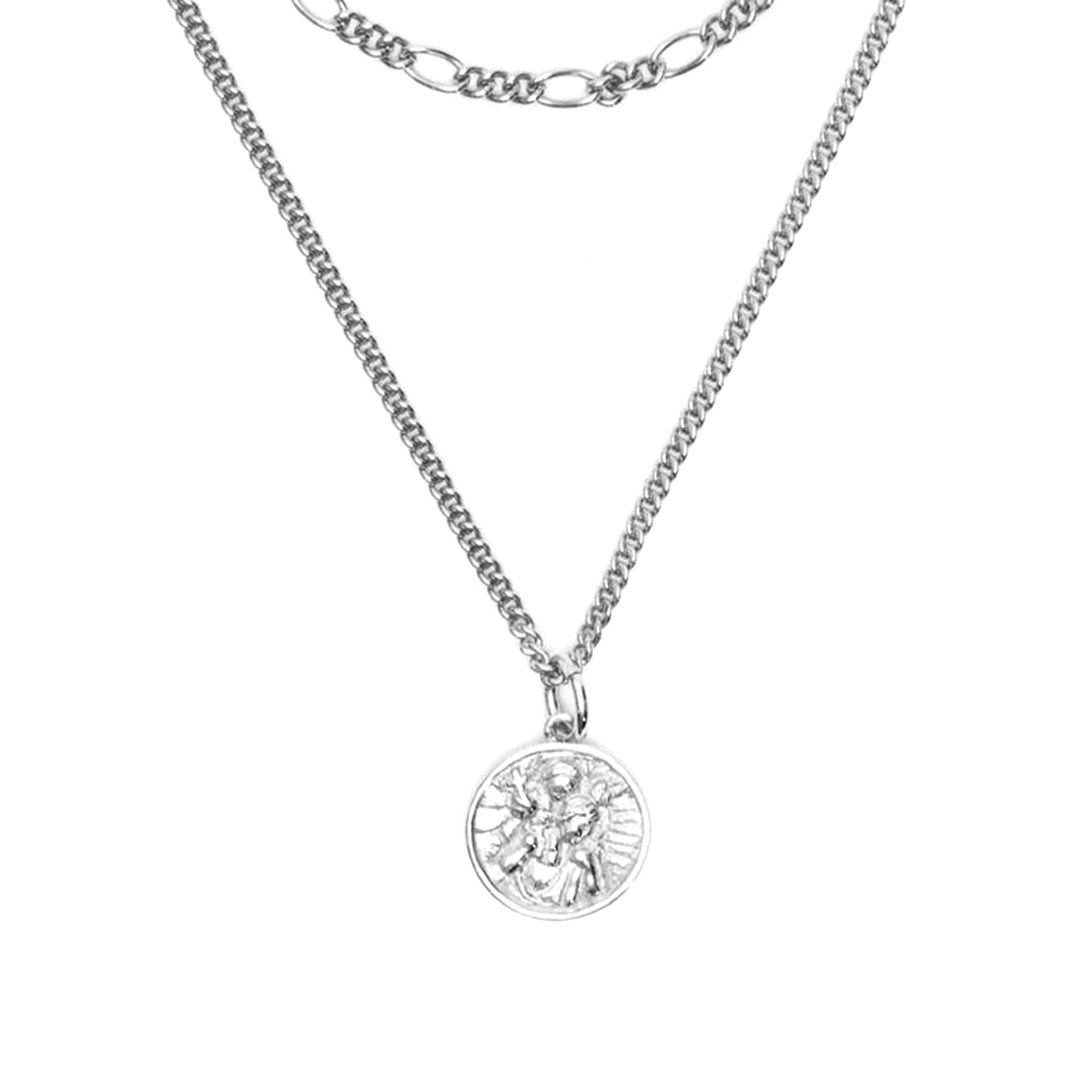 Silver St Christopher Multi Chain Necklace - Silver