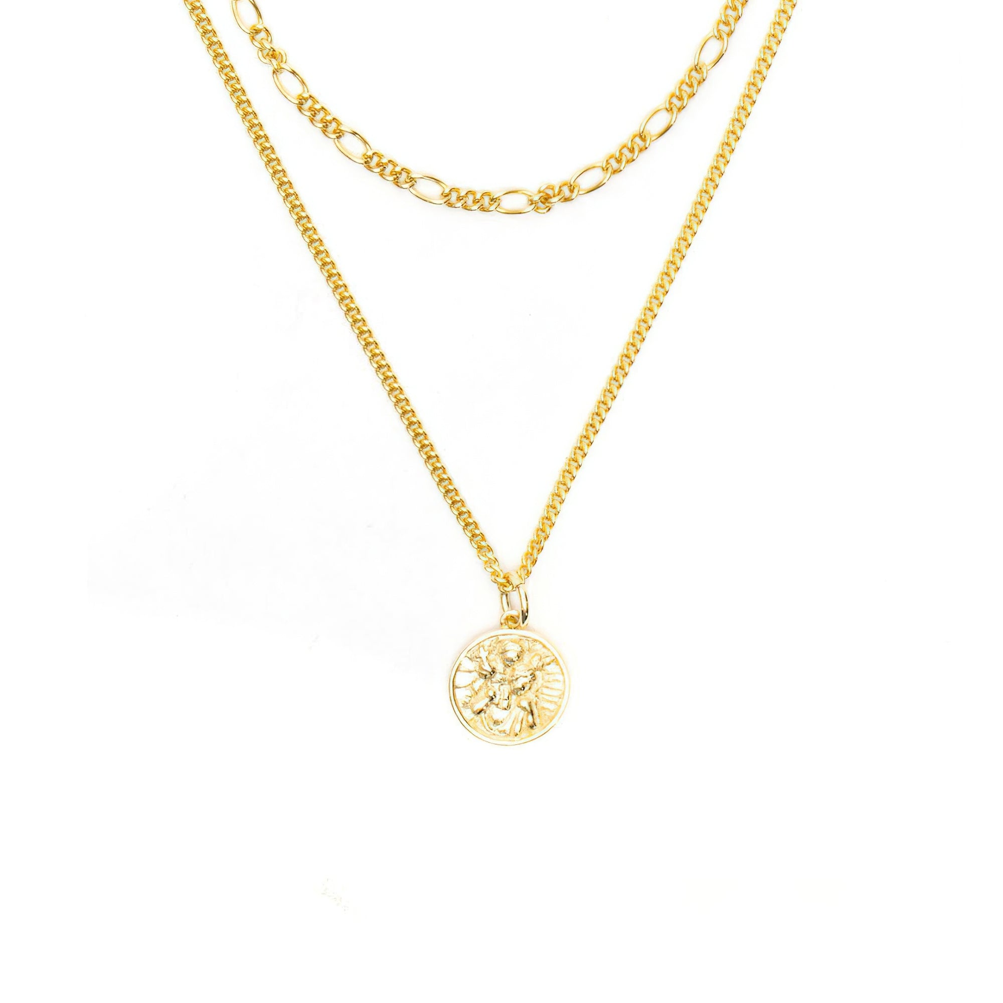 Gold Plated Silver St Christopher Multi Chain Necklace - Gold
