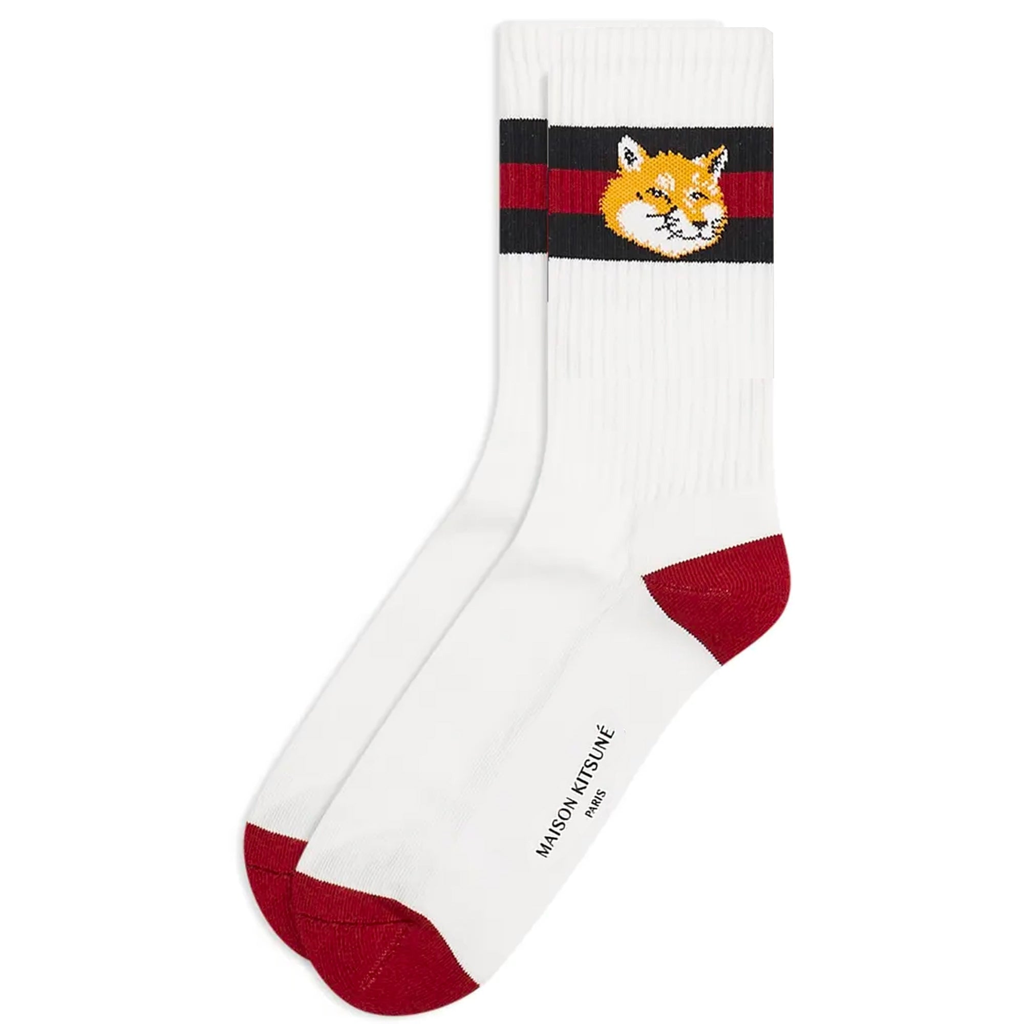 Striped Fox Head Socks - White