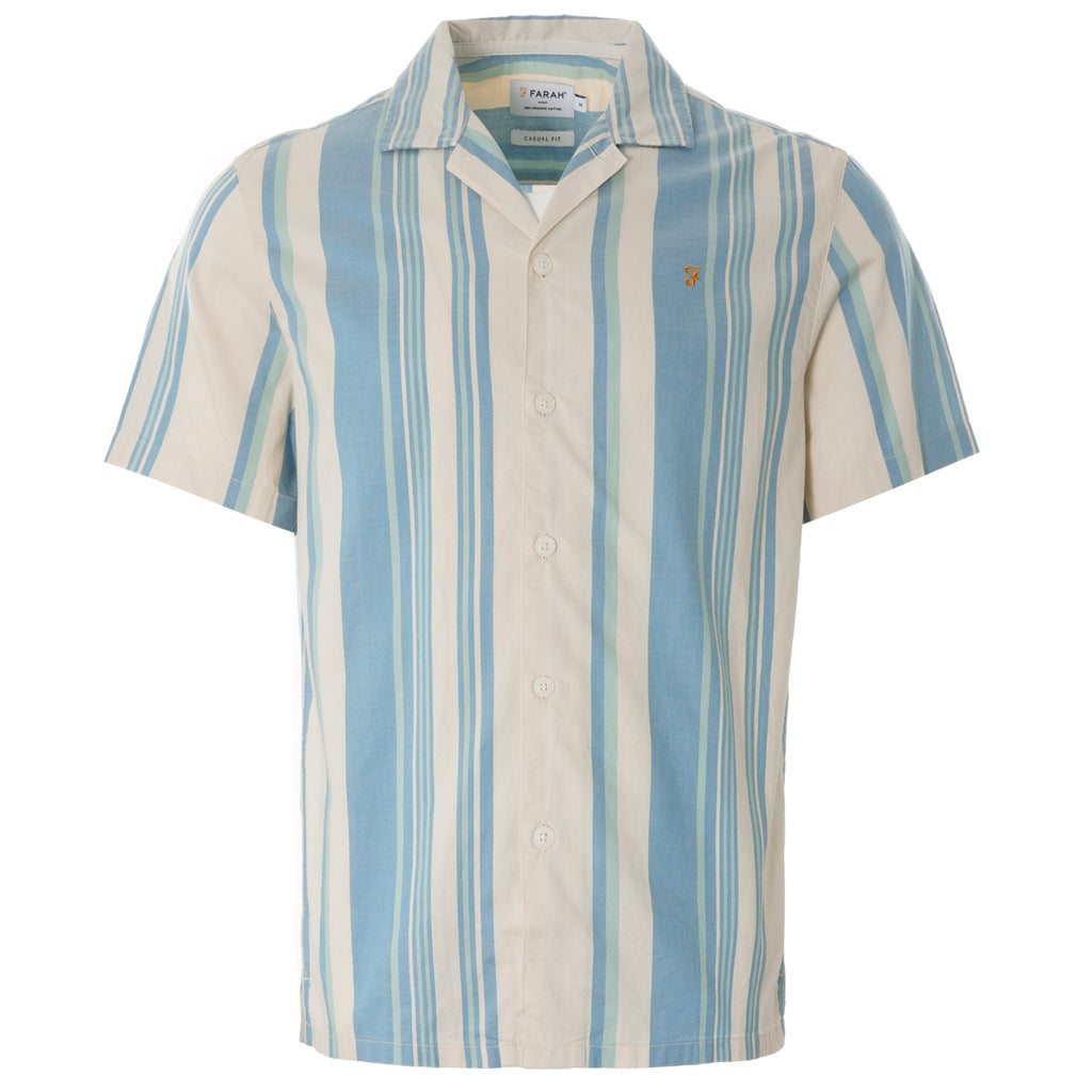 Theroux Stripe Organic Cotton Short Sleeve Shirt - Cream