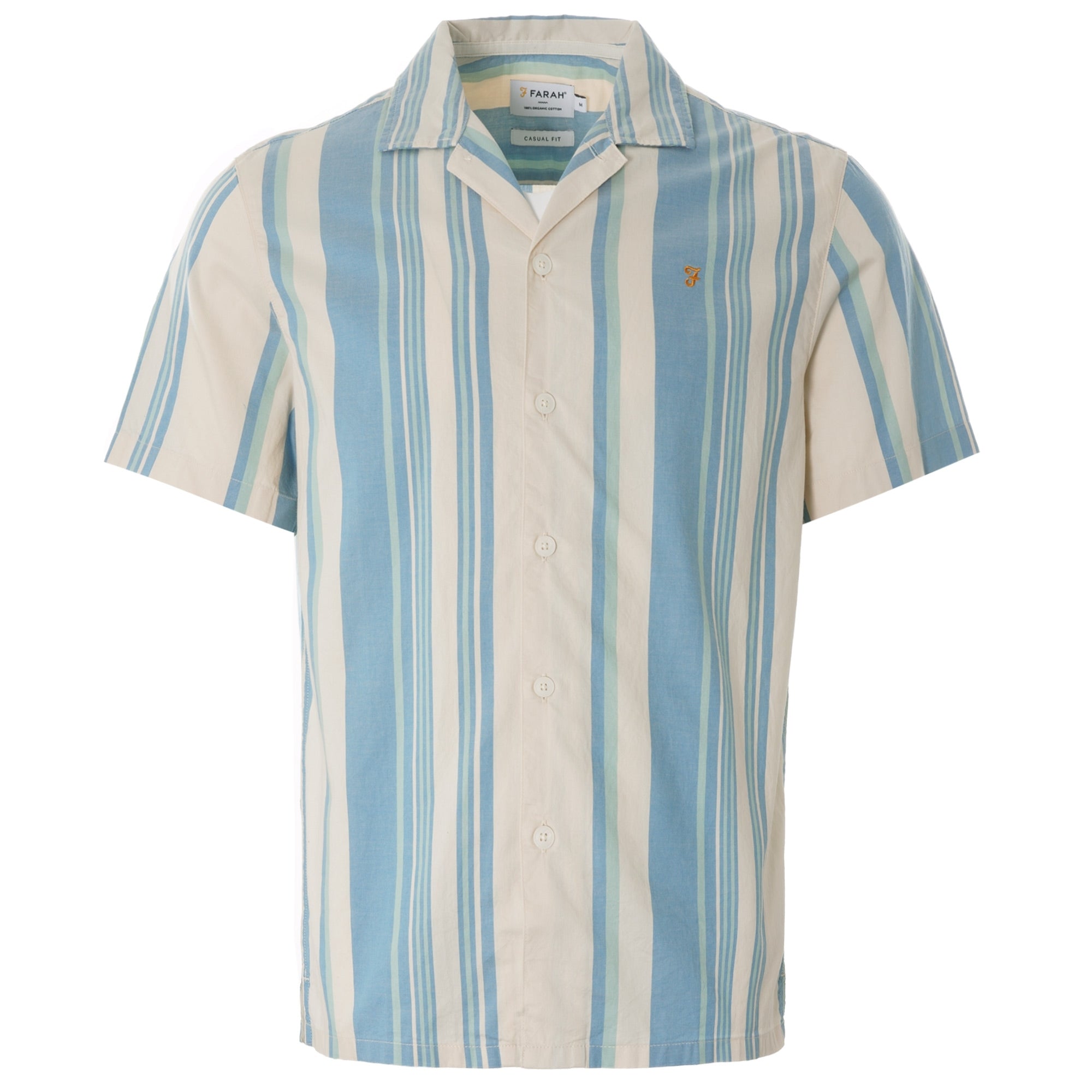 Theroux Stripe Organic Cotton Short Sleeve Shirt - Cream