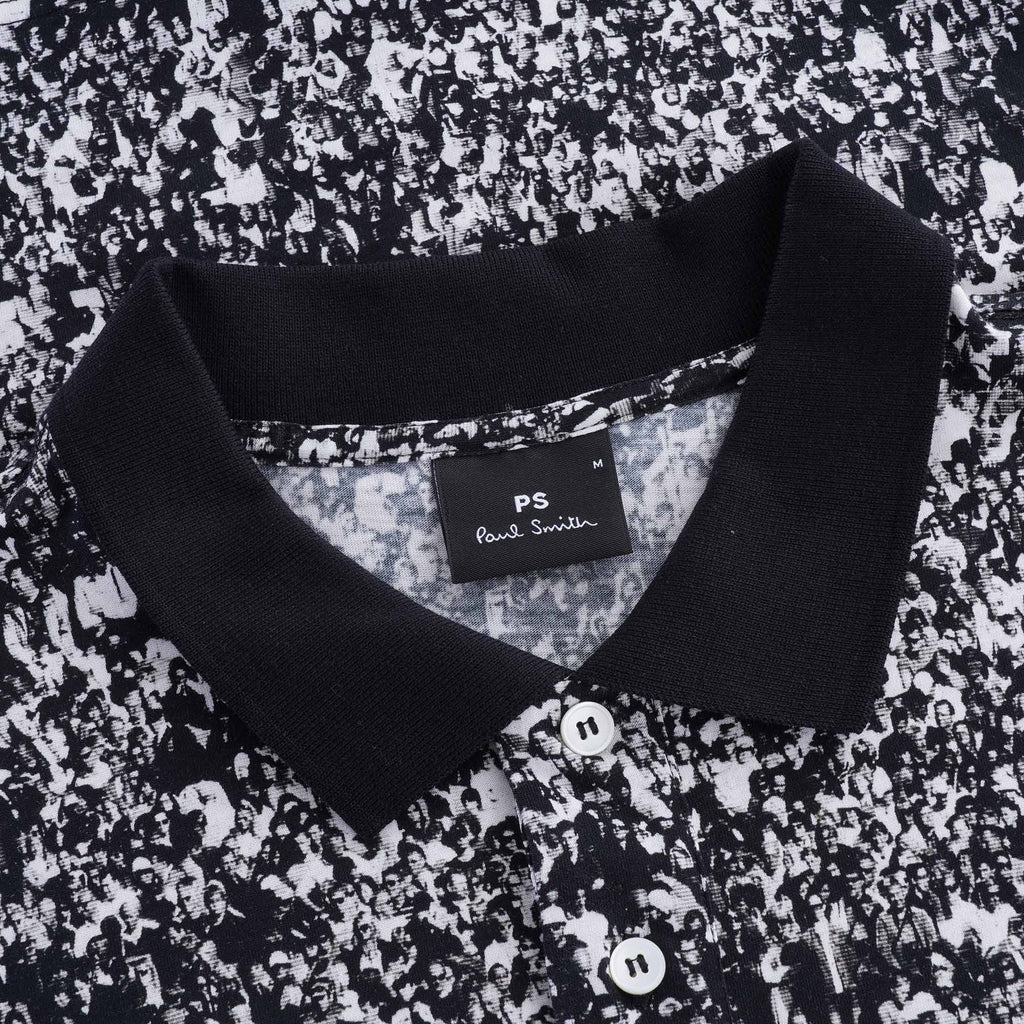 Monochrome 'Crowd' Print Polo Shirt - White