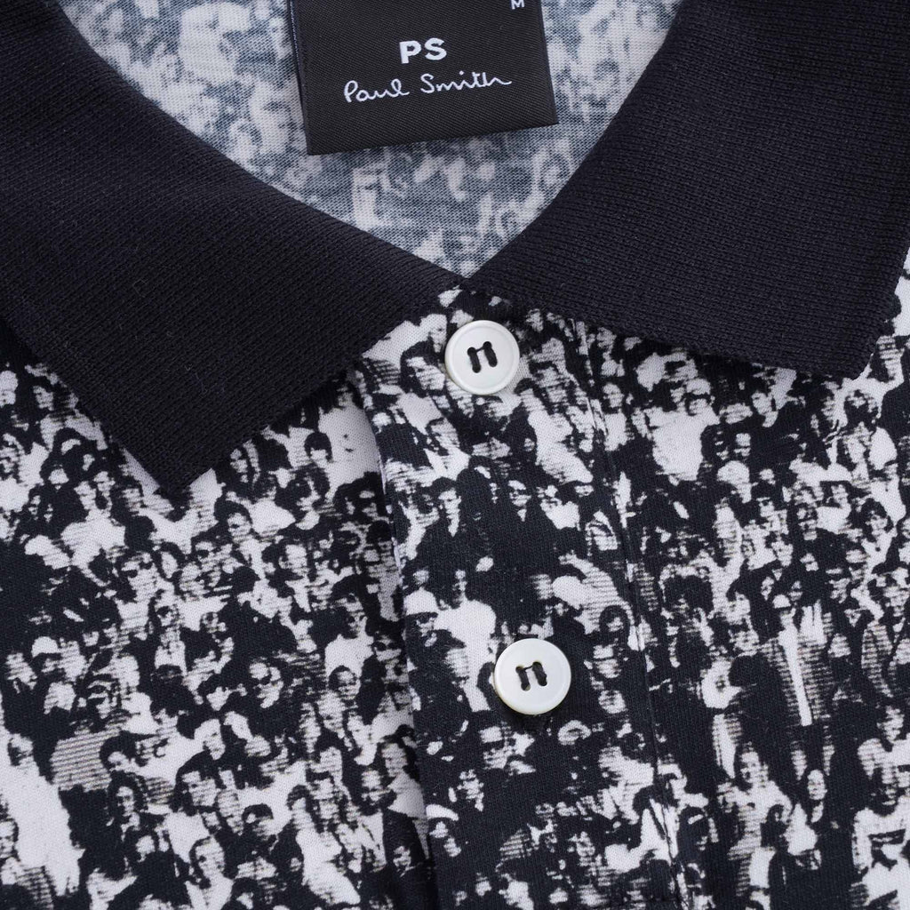 Monochrome 'Crowd' Print Polo Shirt - White