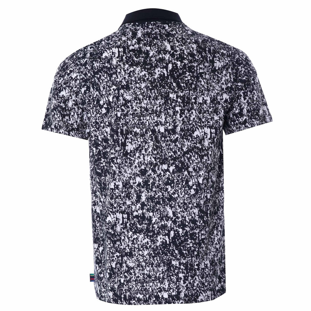 Monochrome 'Crowd' Print Polo Shirt - White