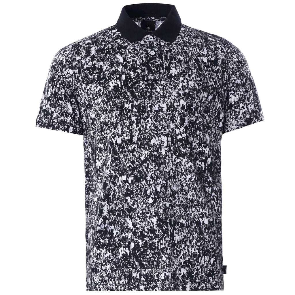 Monochrome 'Crowd' Print Polo Shirt - White