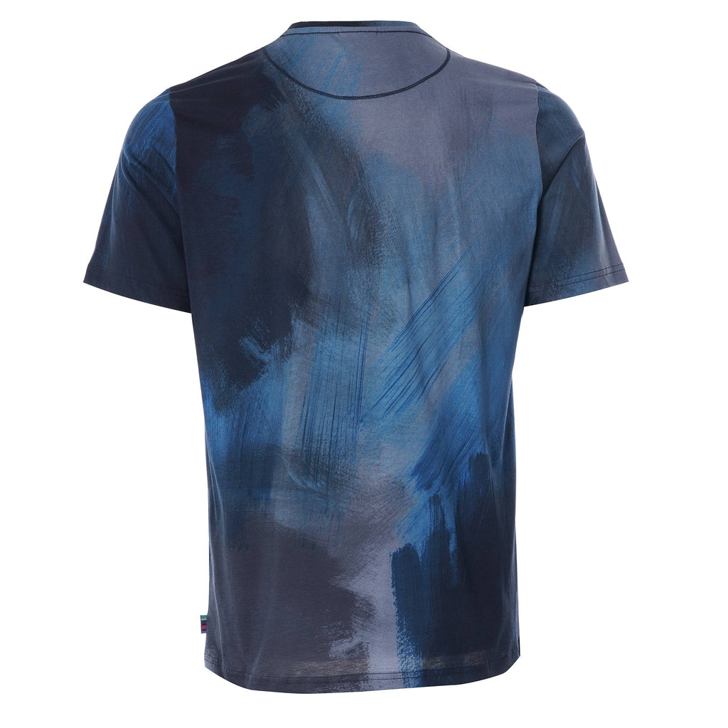 Brush Stroke' Print Cotton T-Shirt - Blue