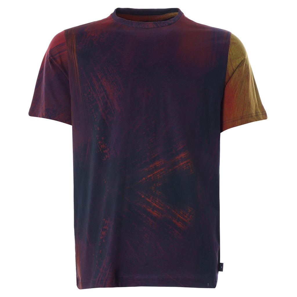 Brush Stroke' Print Cotton T-Shirt - Red