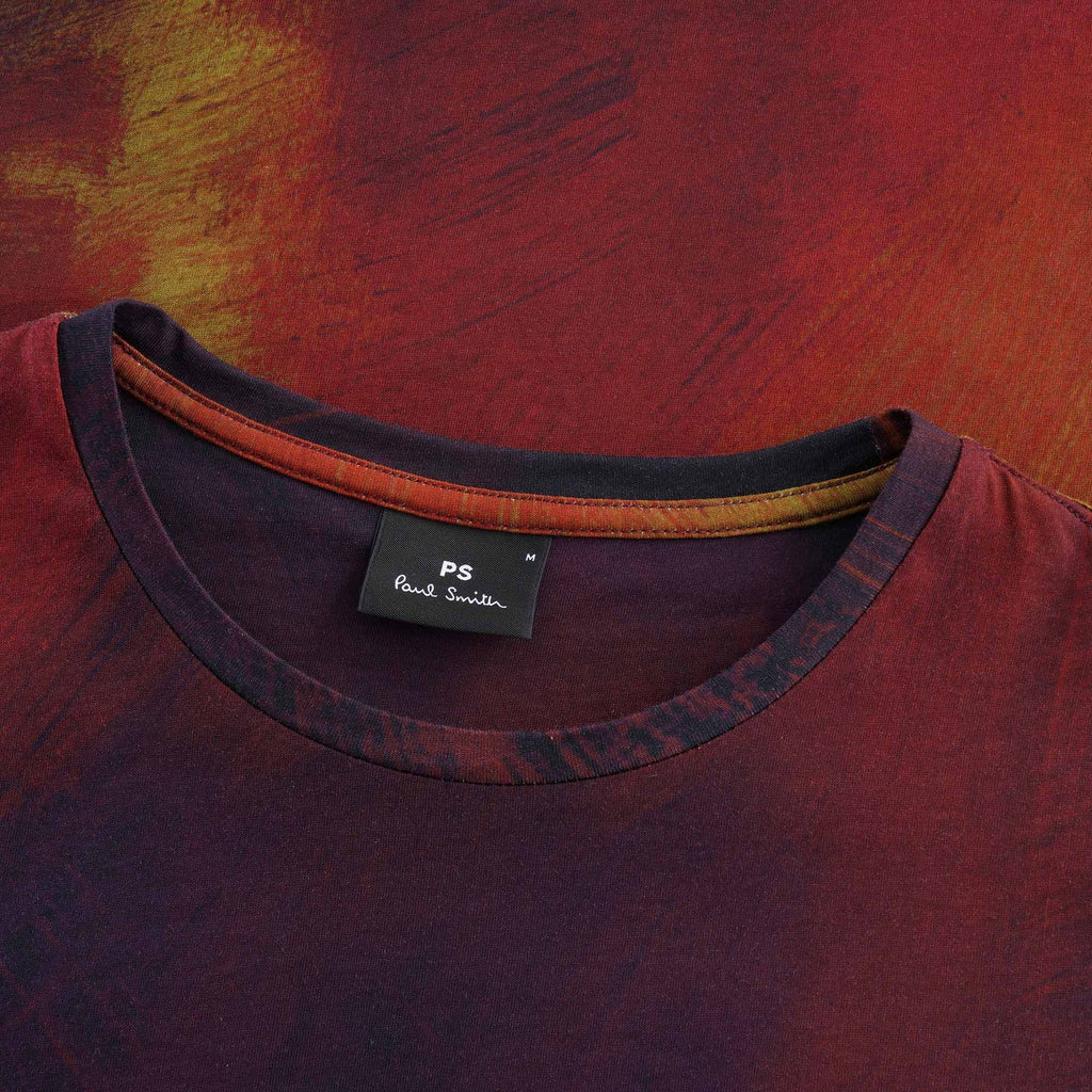 Brush Stroke' Print Cotton T-Shirt - Red